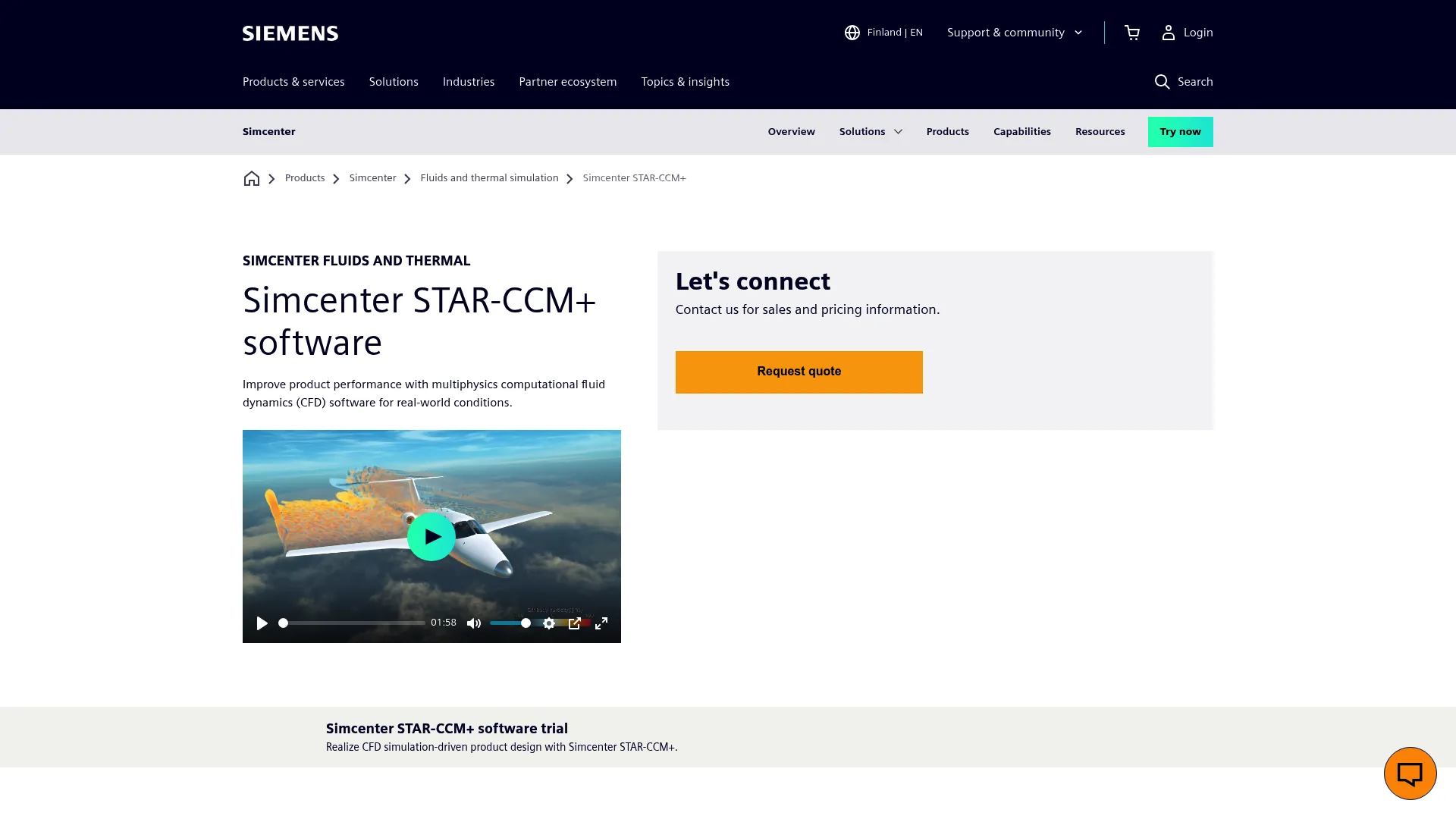 Siemens Simcenter STAR-CCM+ CFD software homepage