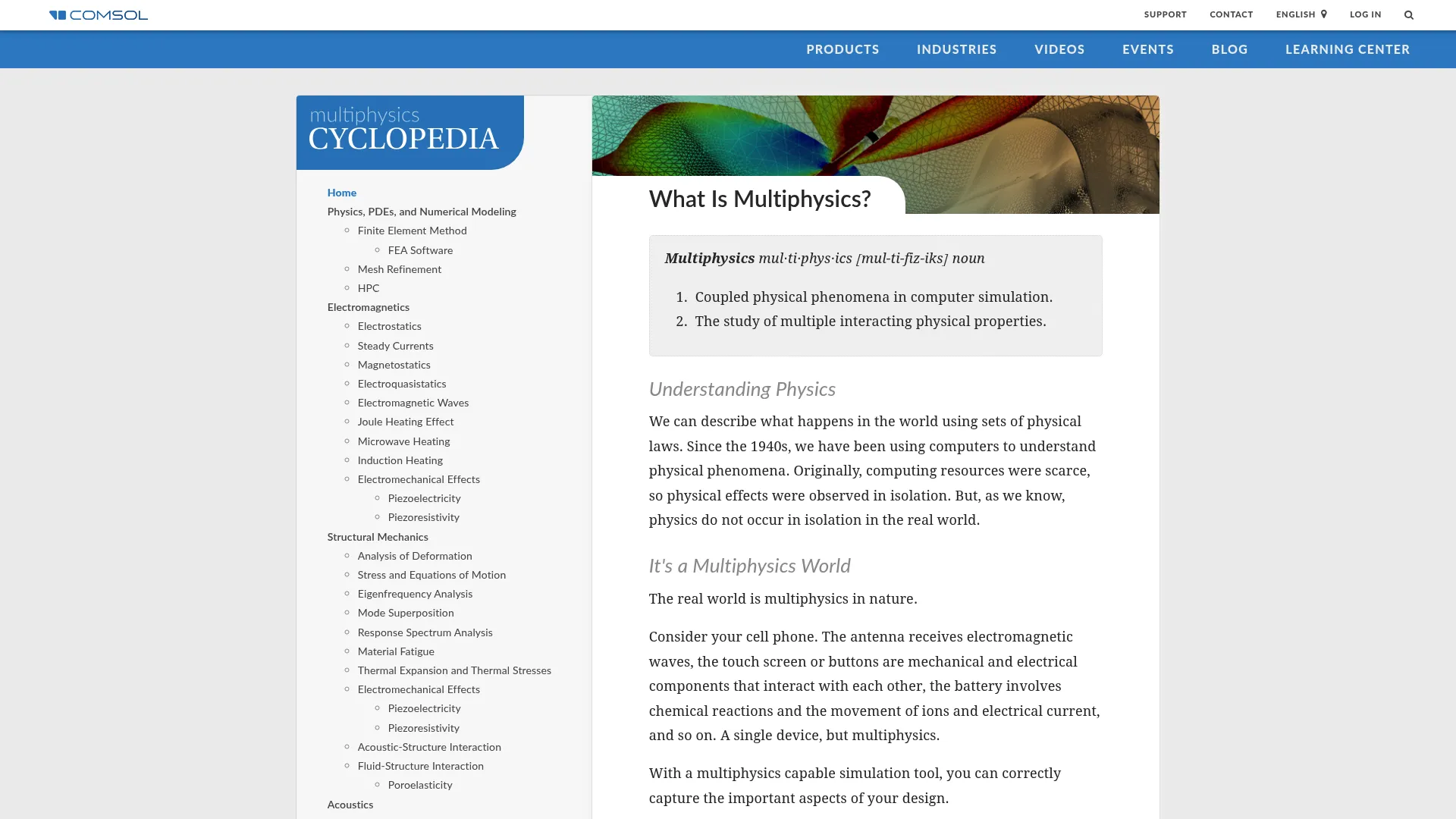 COMSOL Multiphysics simulation platform homepage