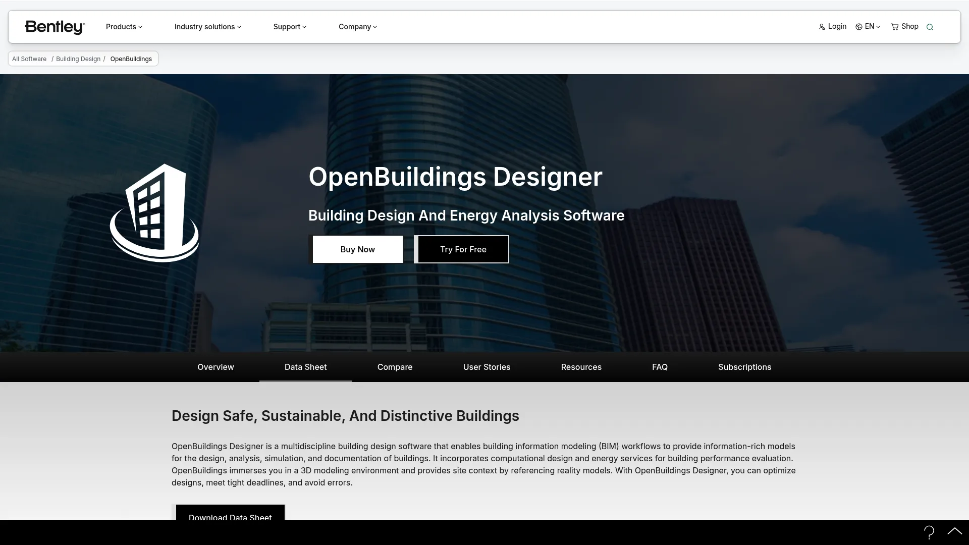 Bentley OpenBuildings Designer software page