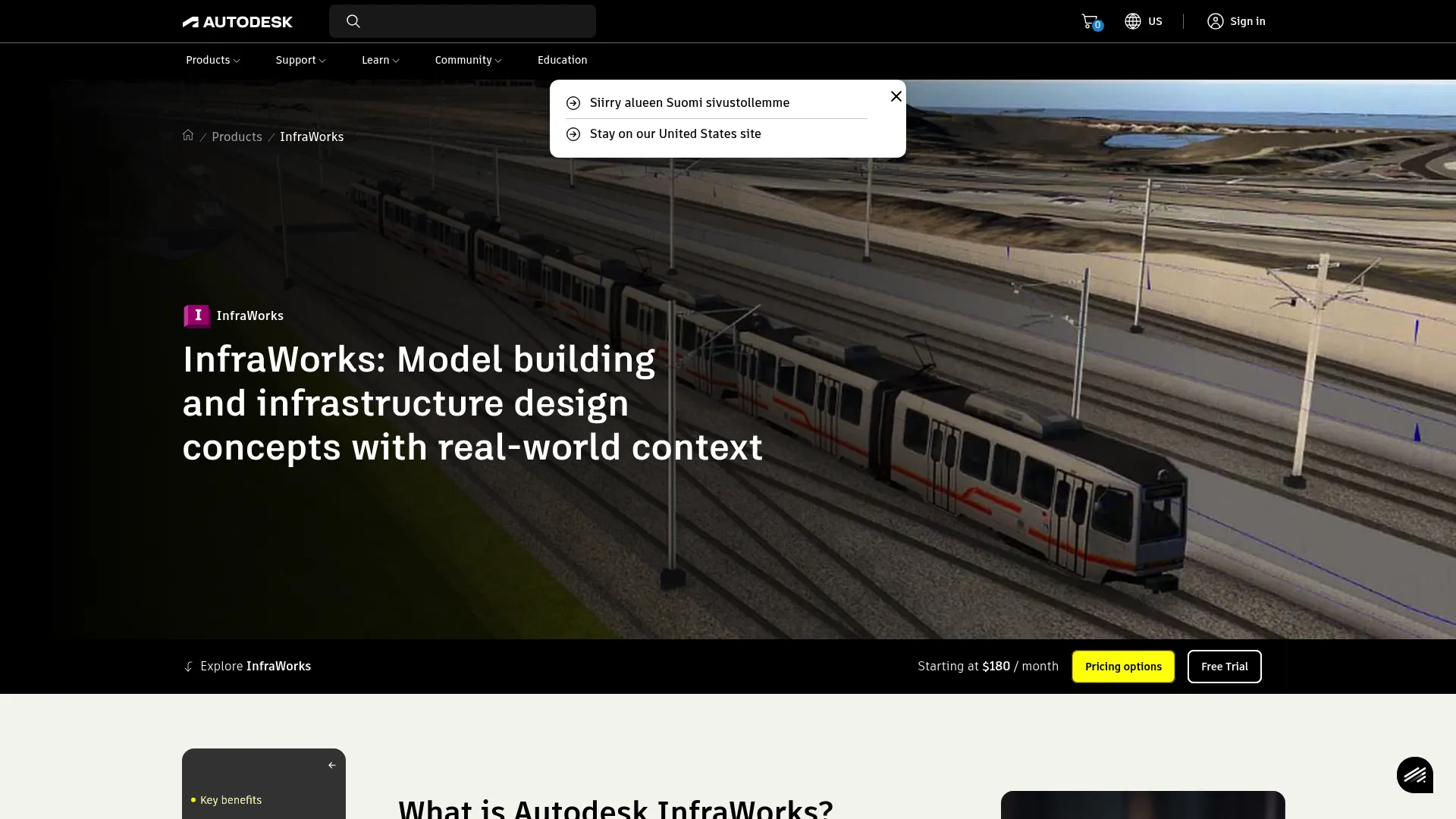 InfraWorks product page showing conceptual infrastructure design and visualization