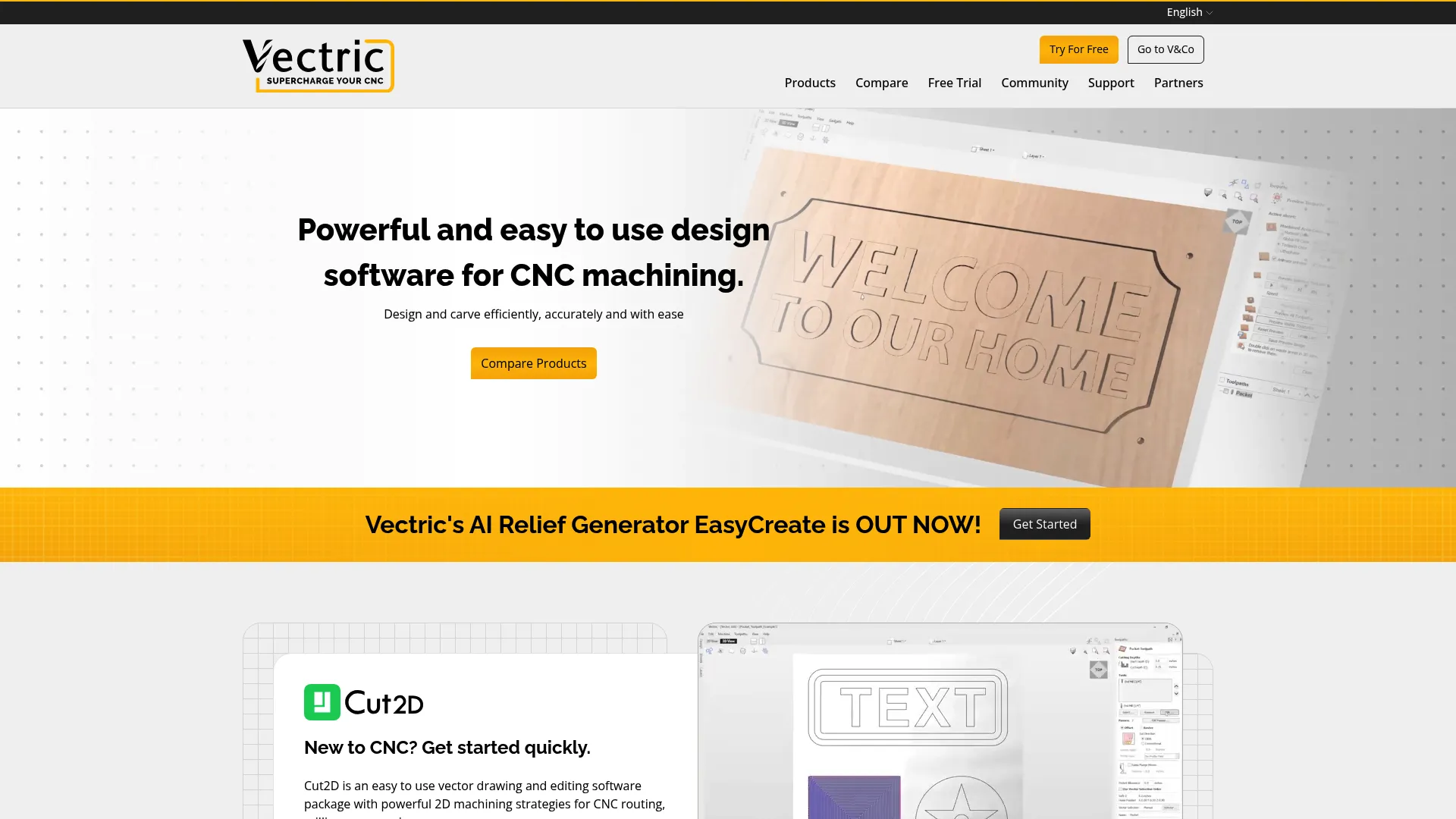 Vectric CNC design and toolpath software homepage