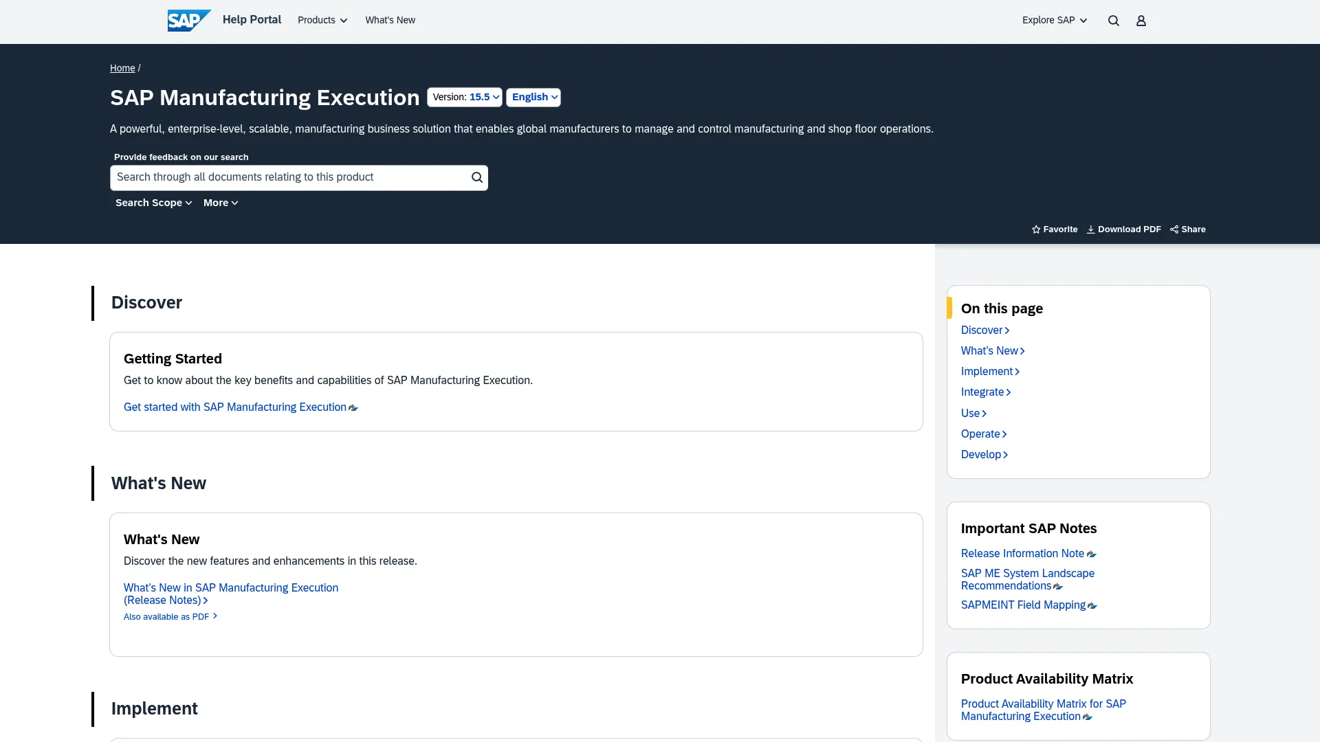 SAP Manufacturing Execution documentation page