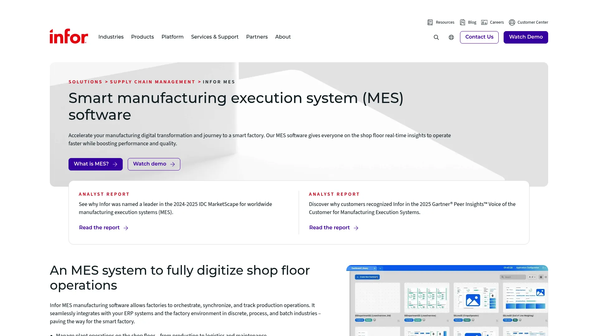 Infor MES product page