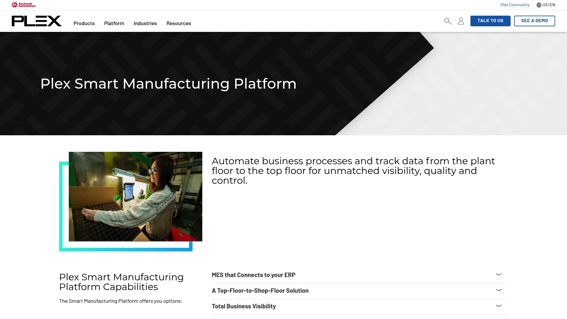 Plex Smart Manufacturing Platform product page