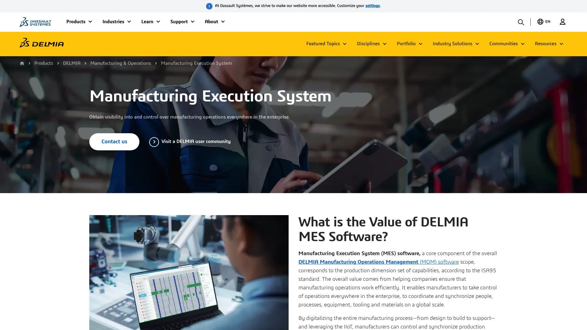 DELMIA Manufacturing Execution System product page