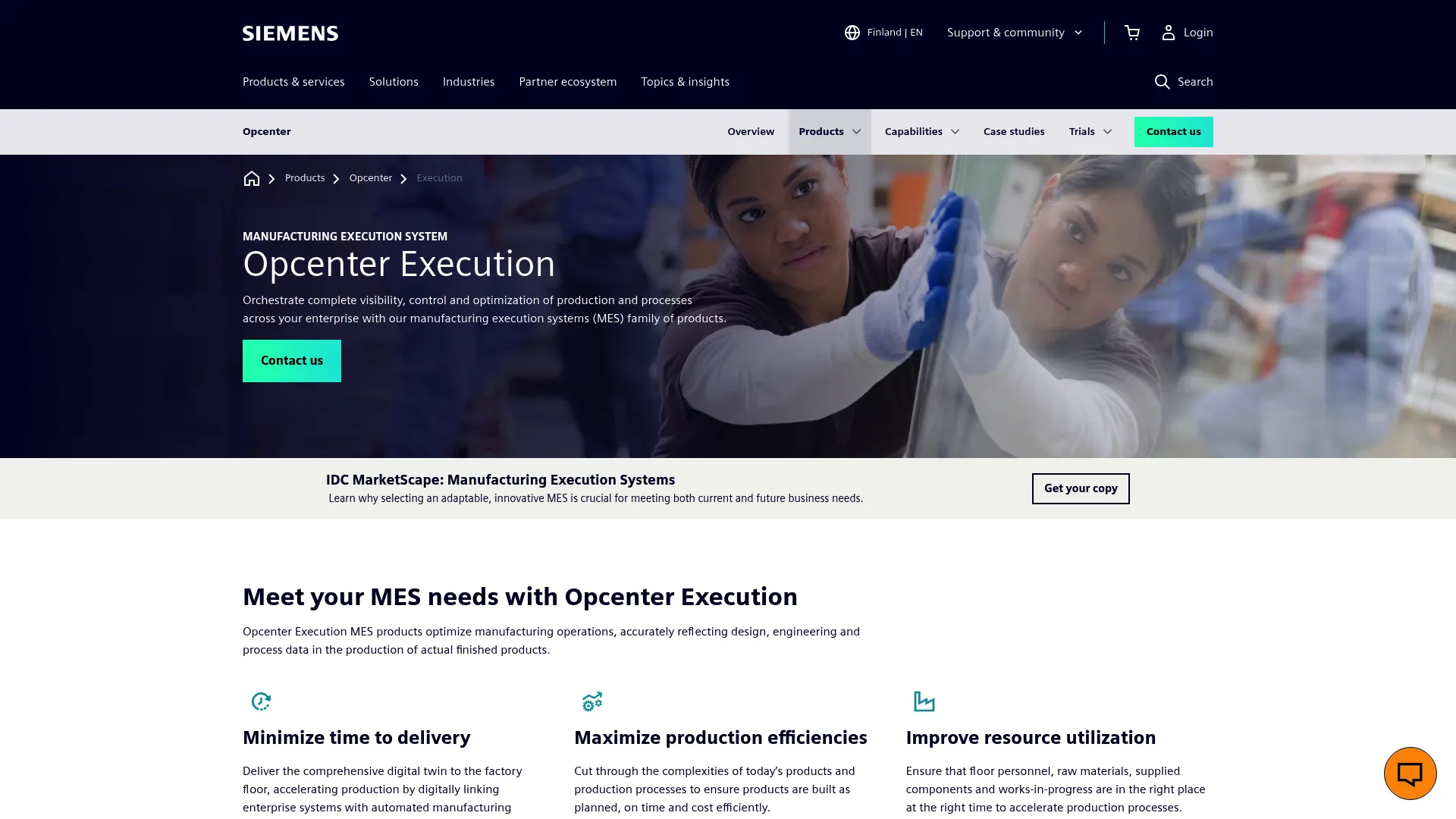 Siemens Opcenter Execution product page
