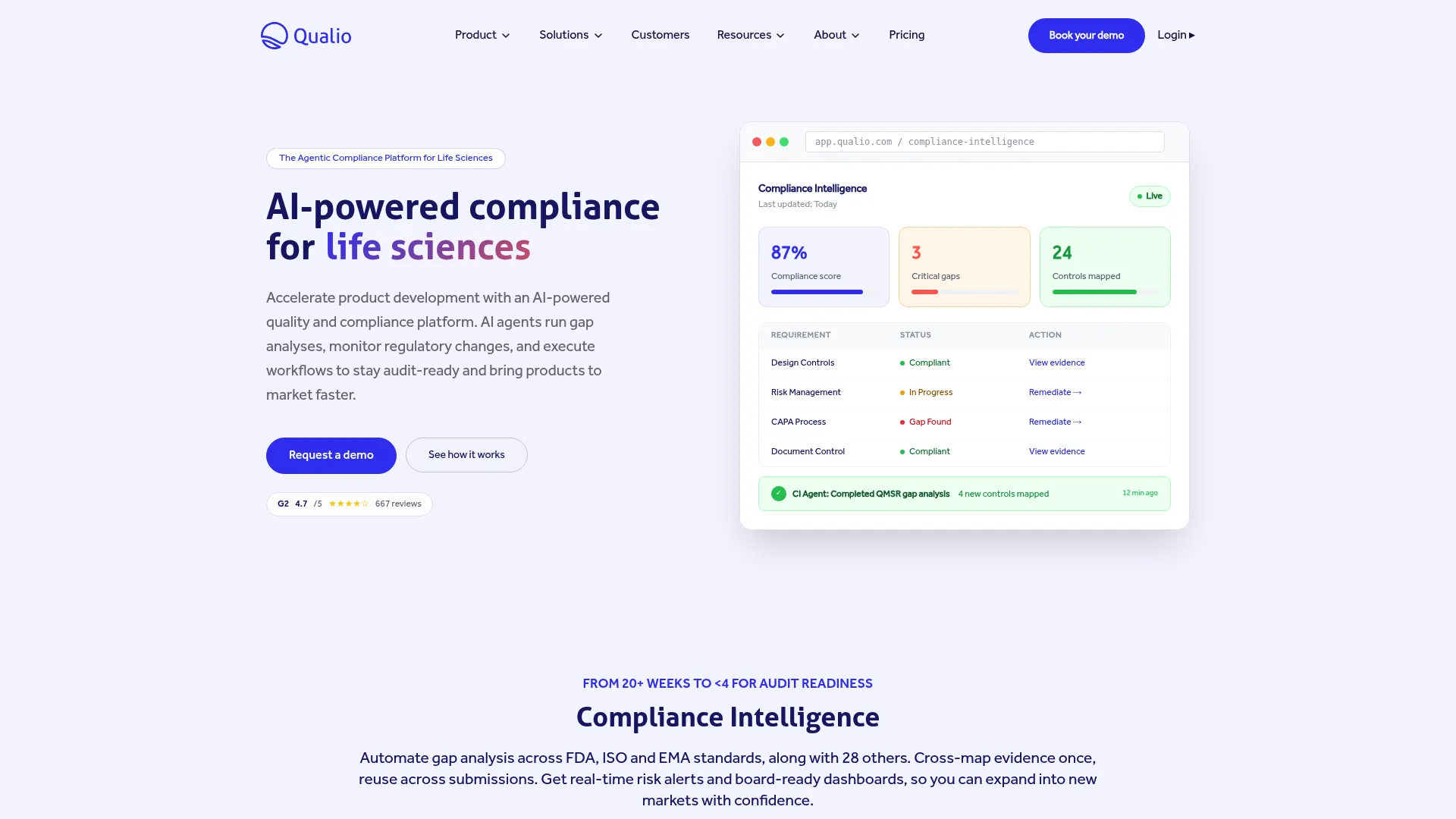 Qualio ISO compliance software homepage