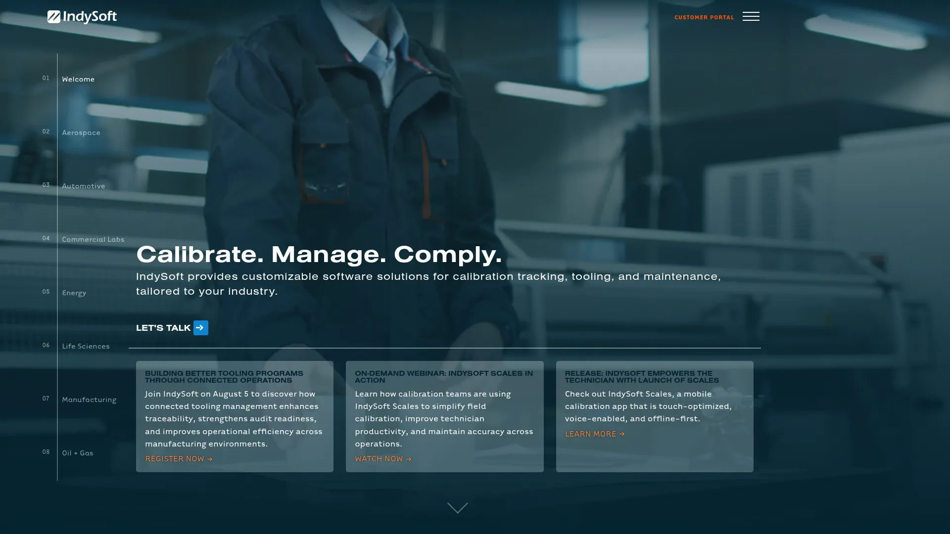 IndySoft calibration management software interface