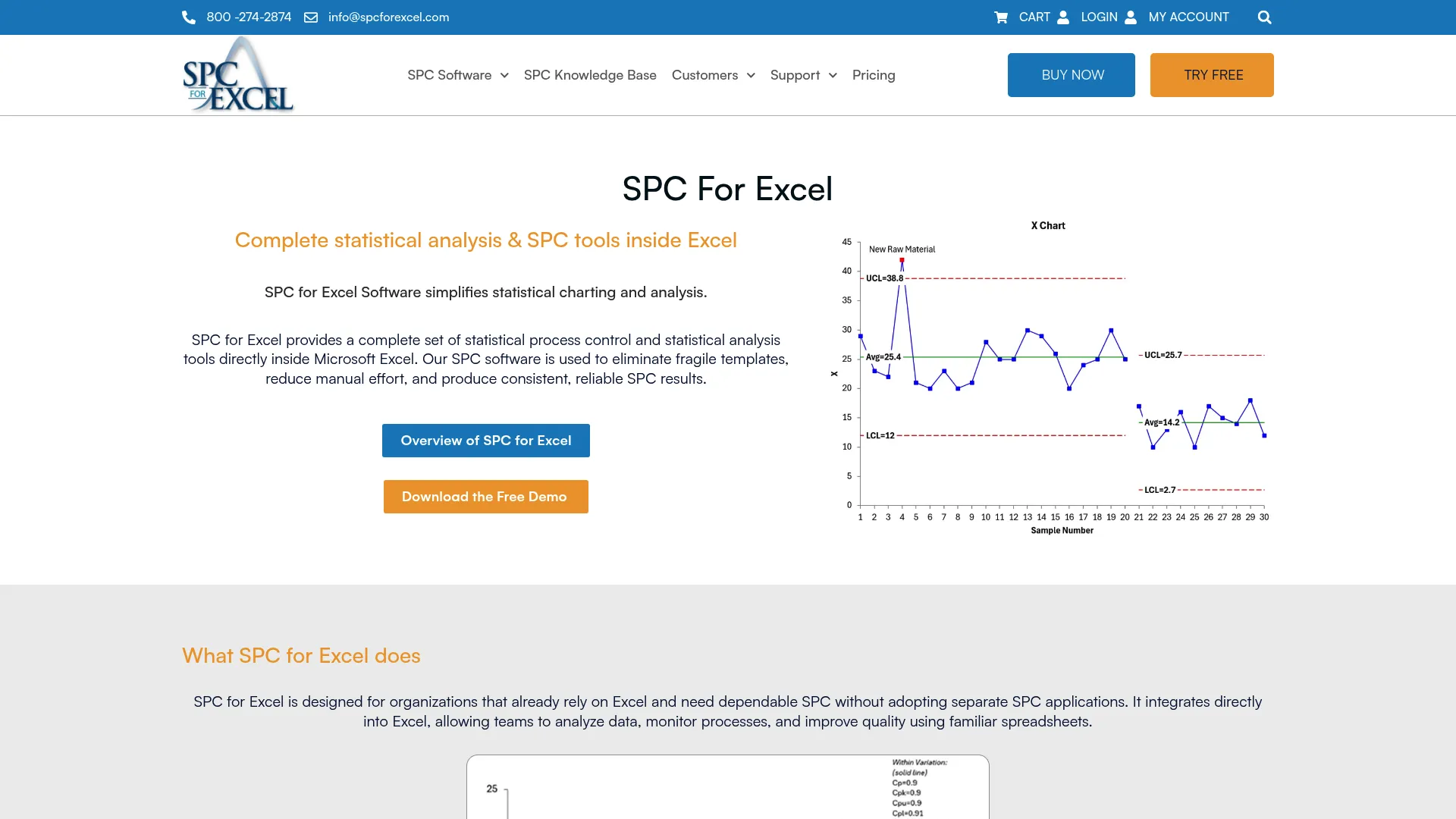 SPC for Excel homepage showing statistical process control tools inside Microsoft Excel