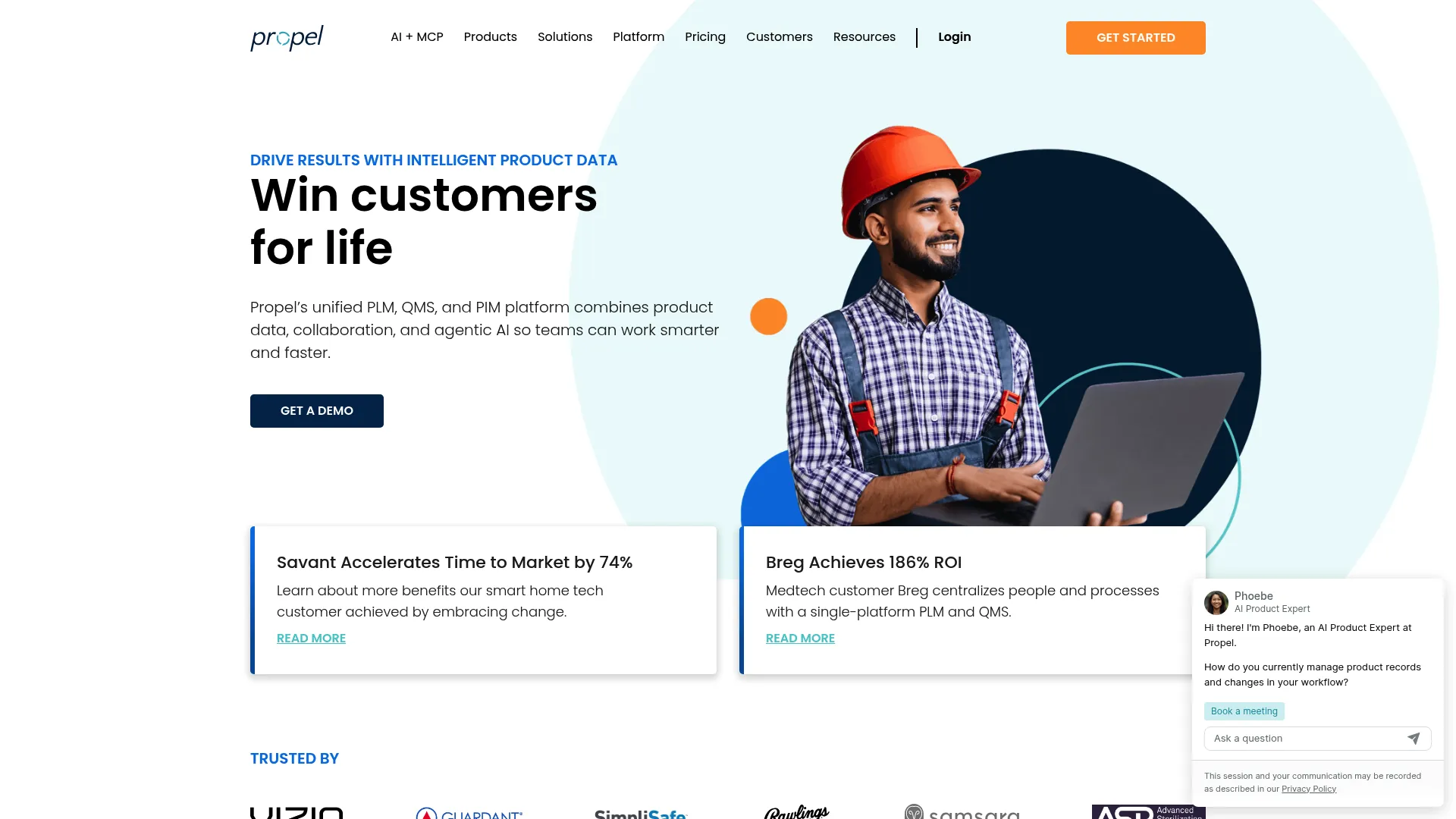 Propel PLM, QMS, and PIM platform homepage