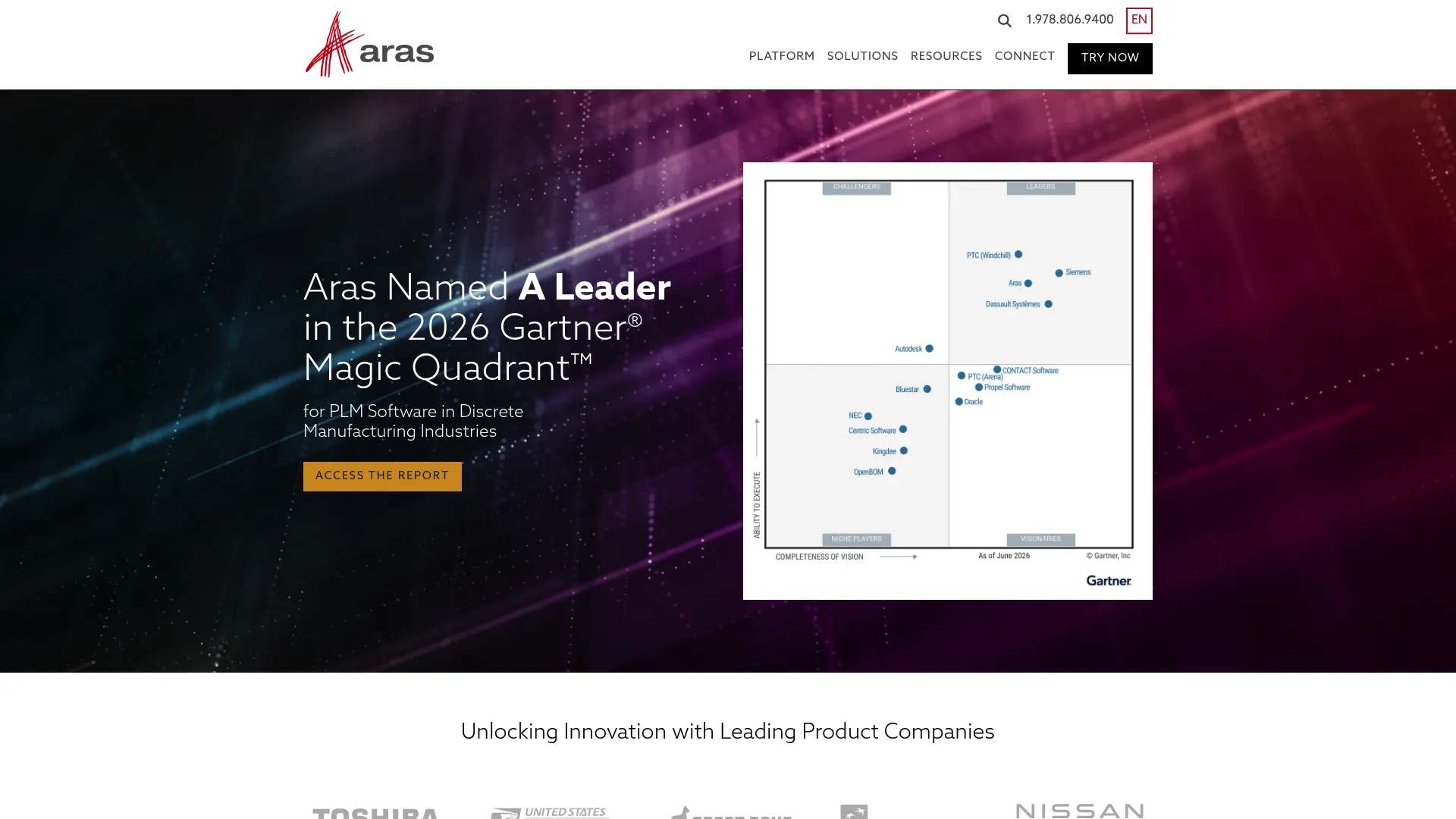 Aras Innovator enterprise PLM and digital thread platform homepage