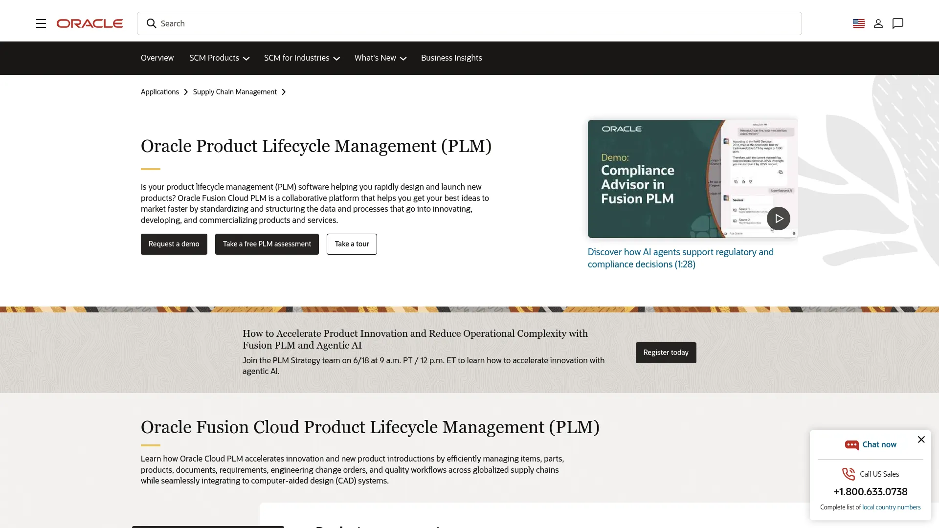 Oracle Cloud PLM product lifecycle management homepage