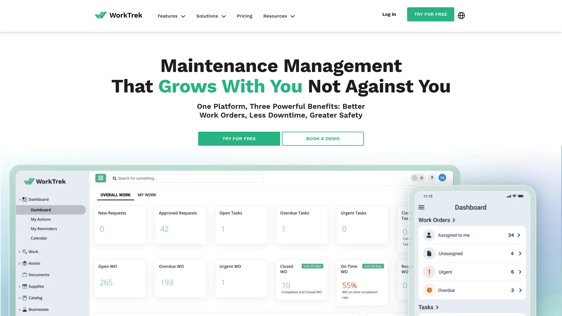 WorkTrek CMMS work order and asset management interface