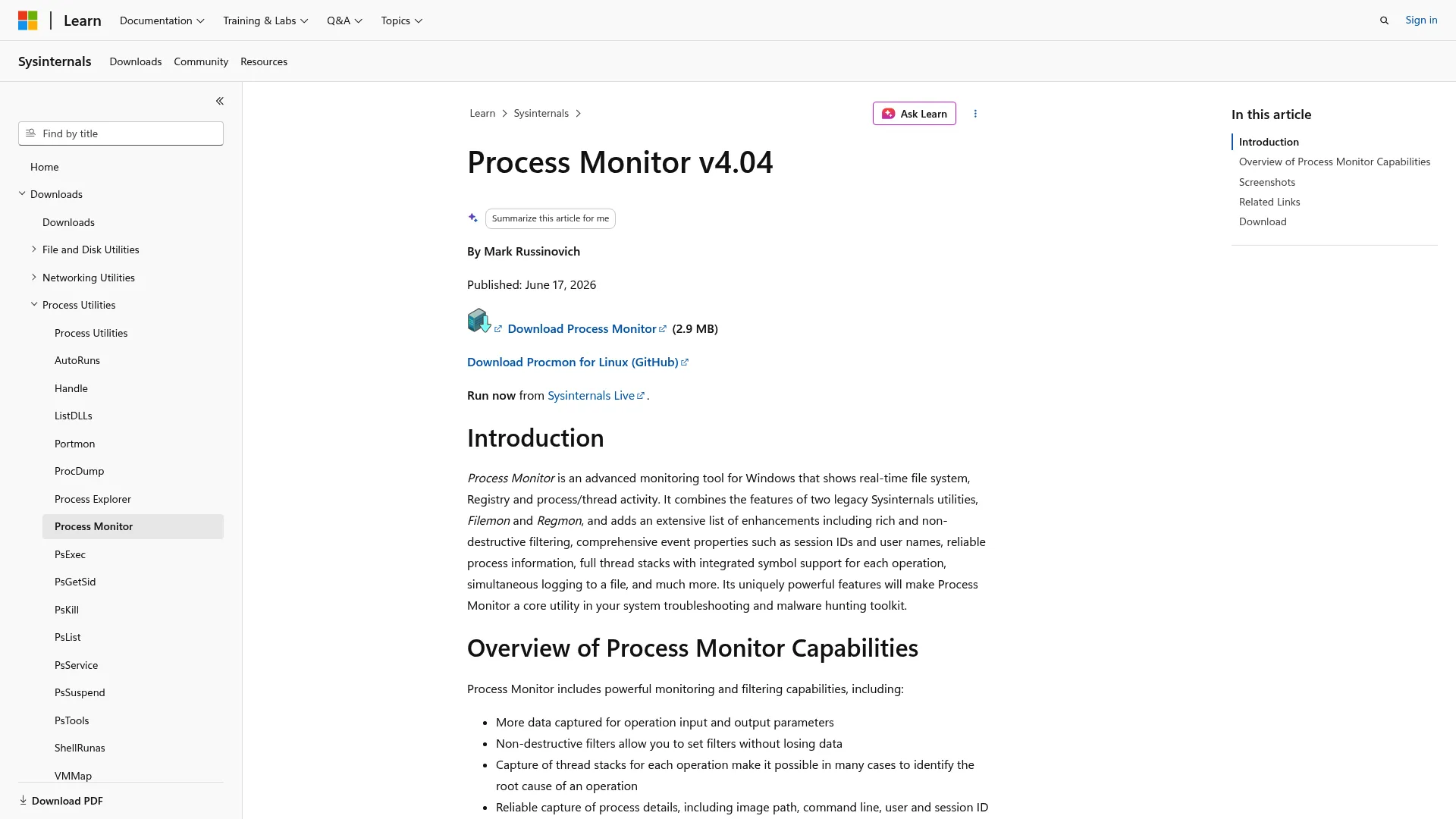 Process Monitor Windows activity monitor