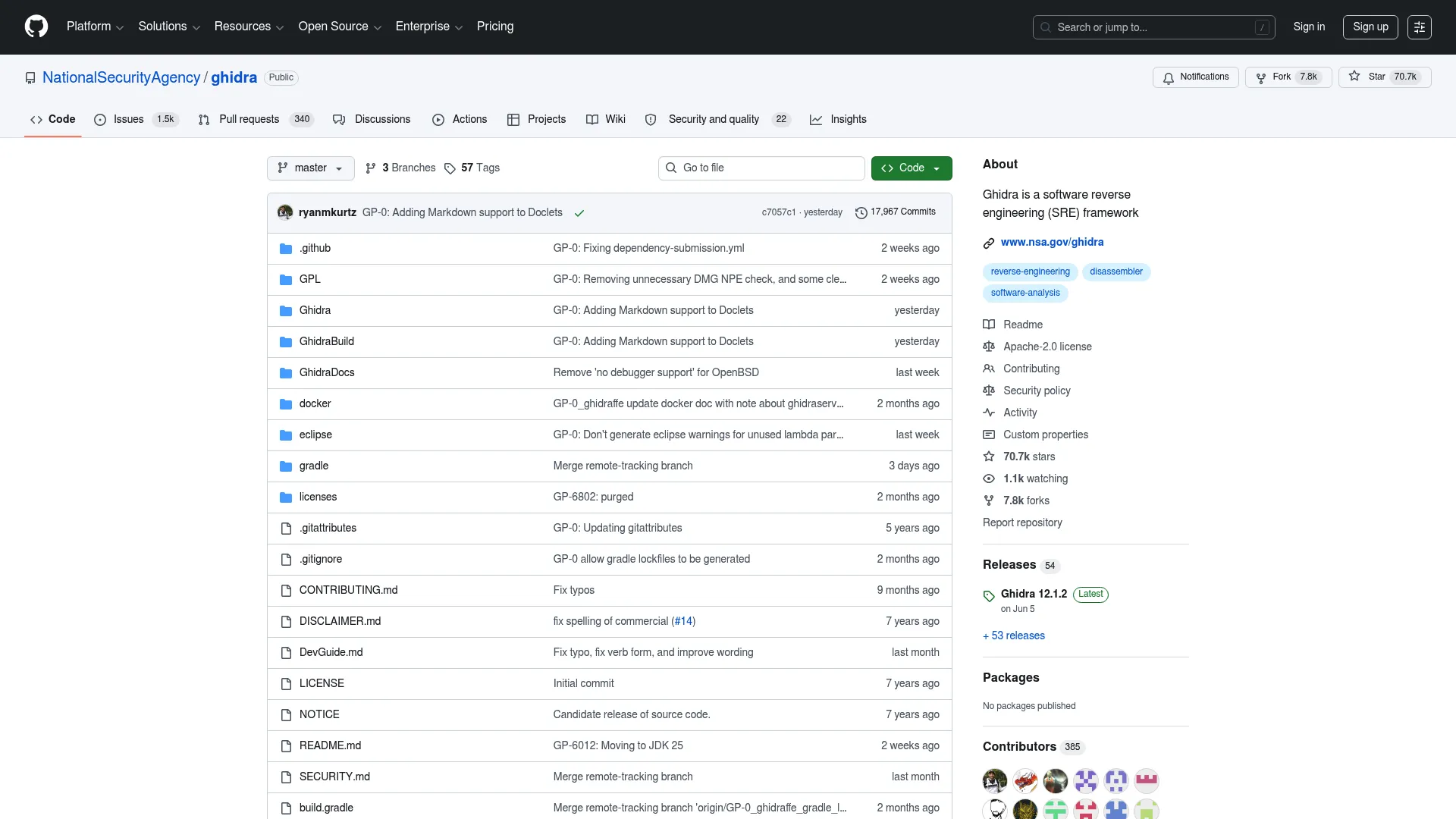 Ghidra reverse engineering framework