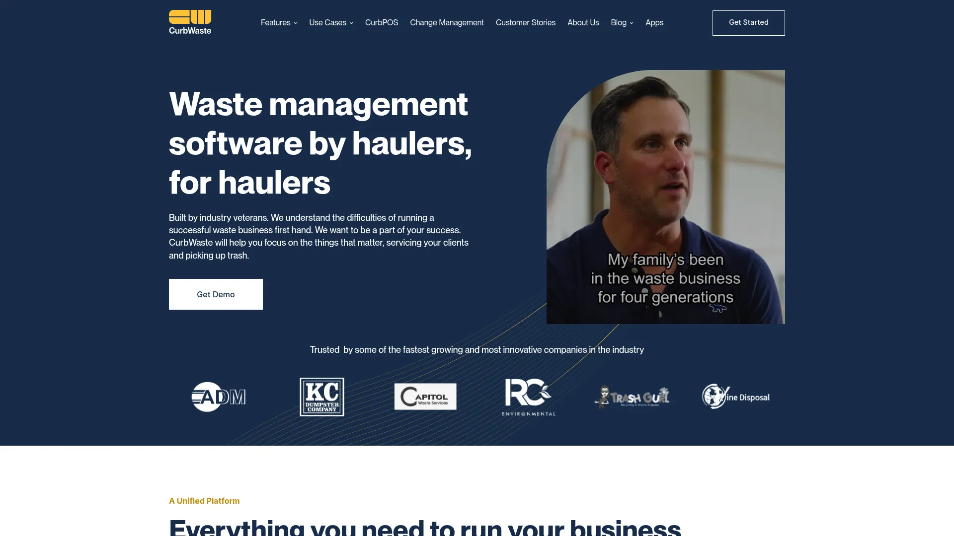 CurbWaste waste hauling software dashboard for dispatch and operations