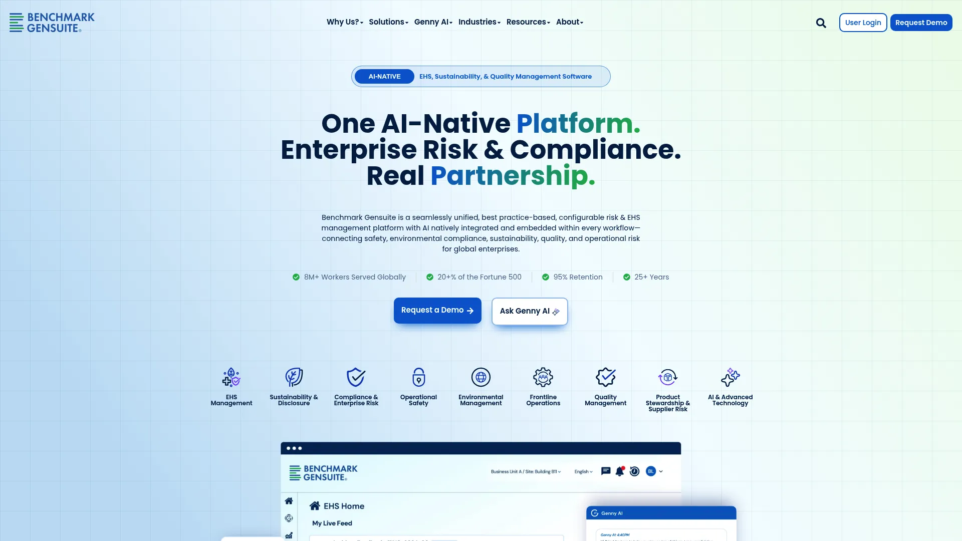 Benchmark Gensuite AI-native EHS and sustainability platform