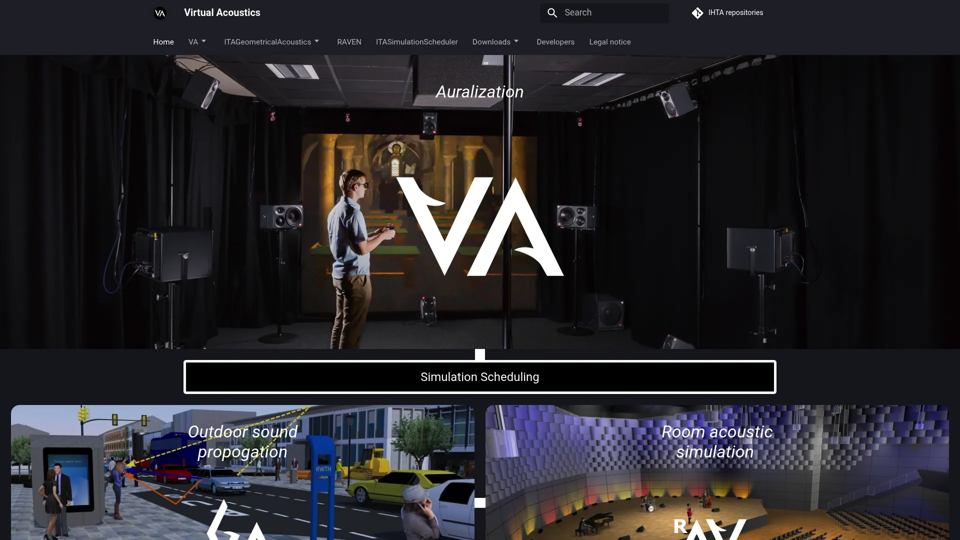 Virtual Acoustics homepage showing real-time auralization framework