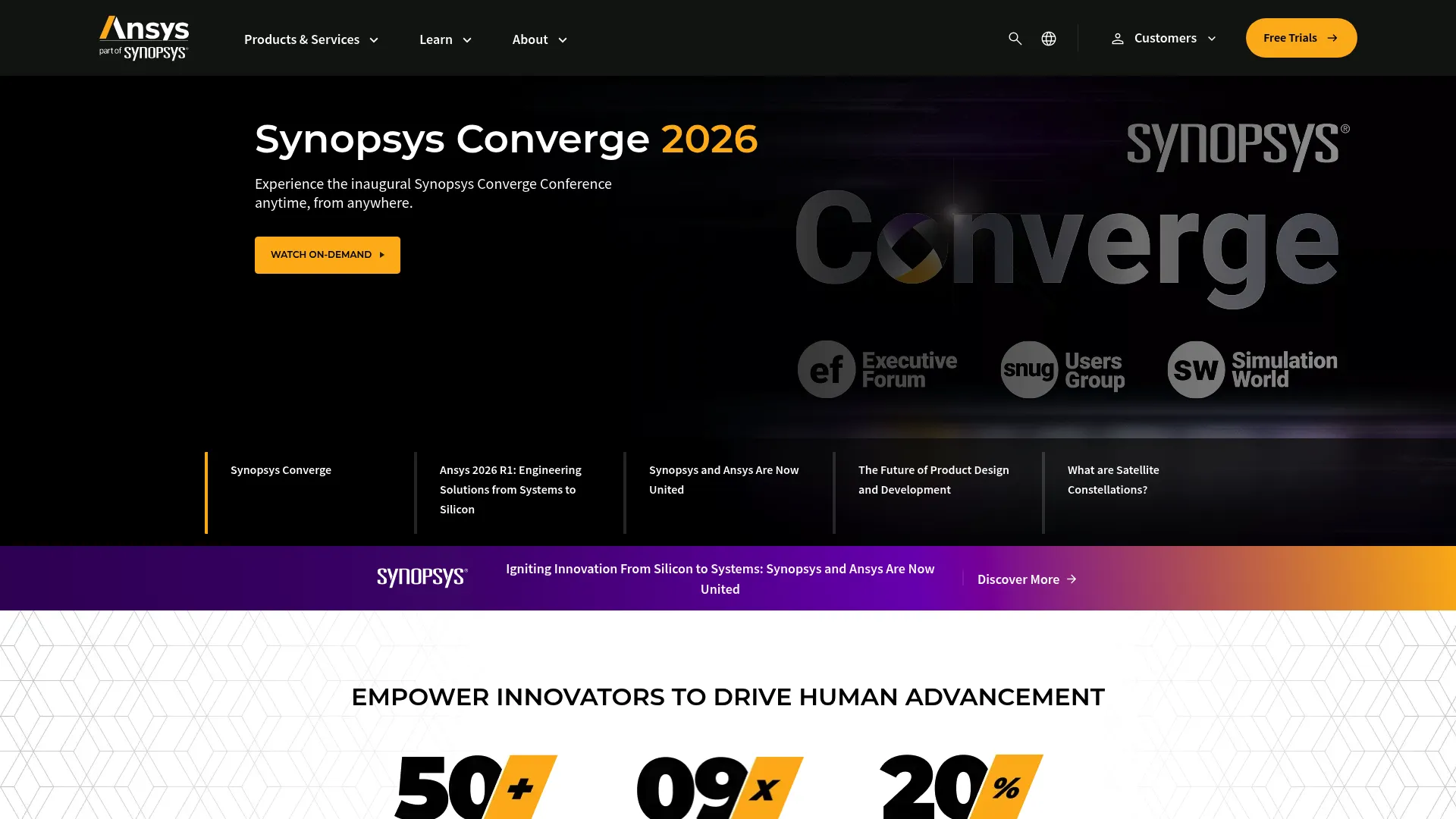 Ansys Acoustics homepage showing acoustic analysis and sound design software