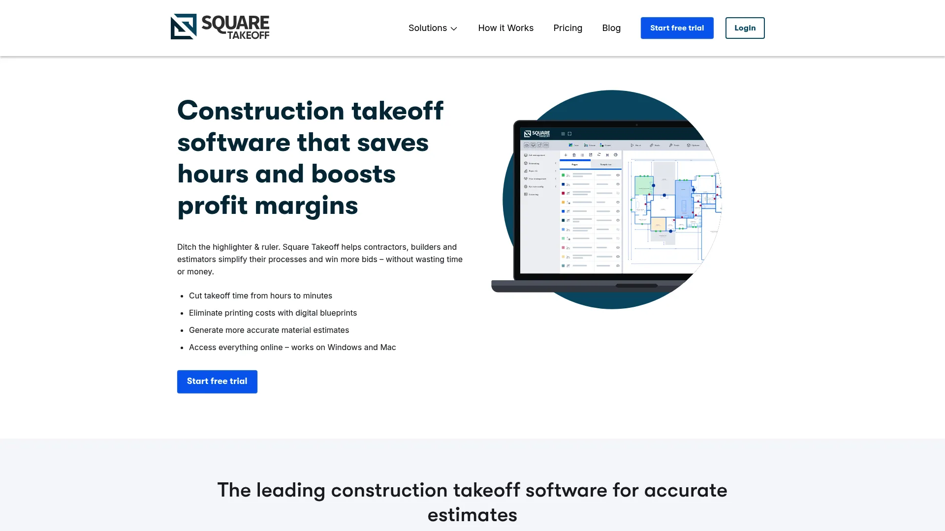 Square Takeoff cloud-based construction takeoff and estimating software homepage