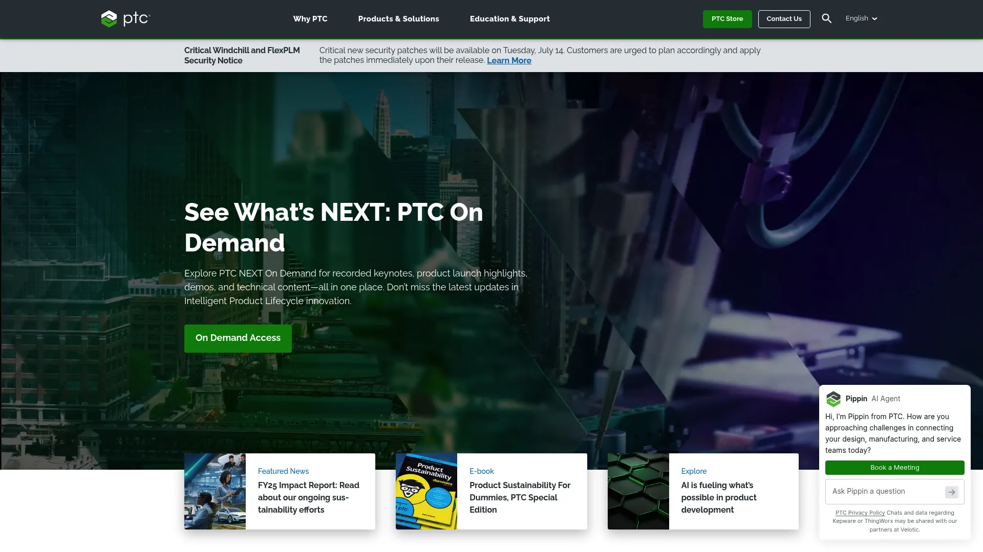 PTC industrial software and PLM homepage