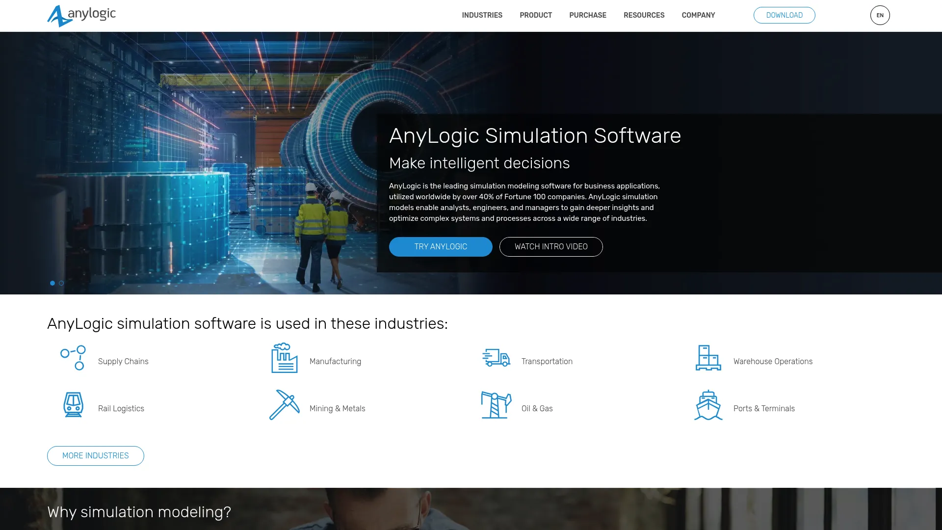 AnyLogic simulation modeling software homepage