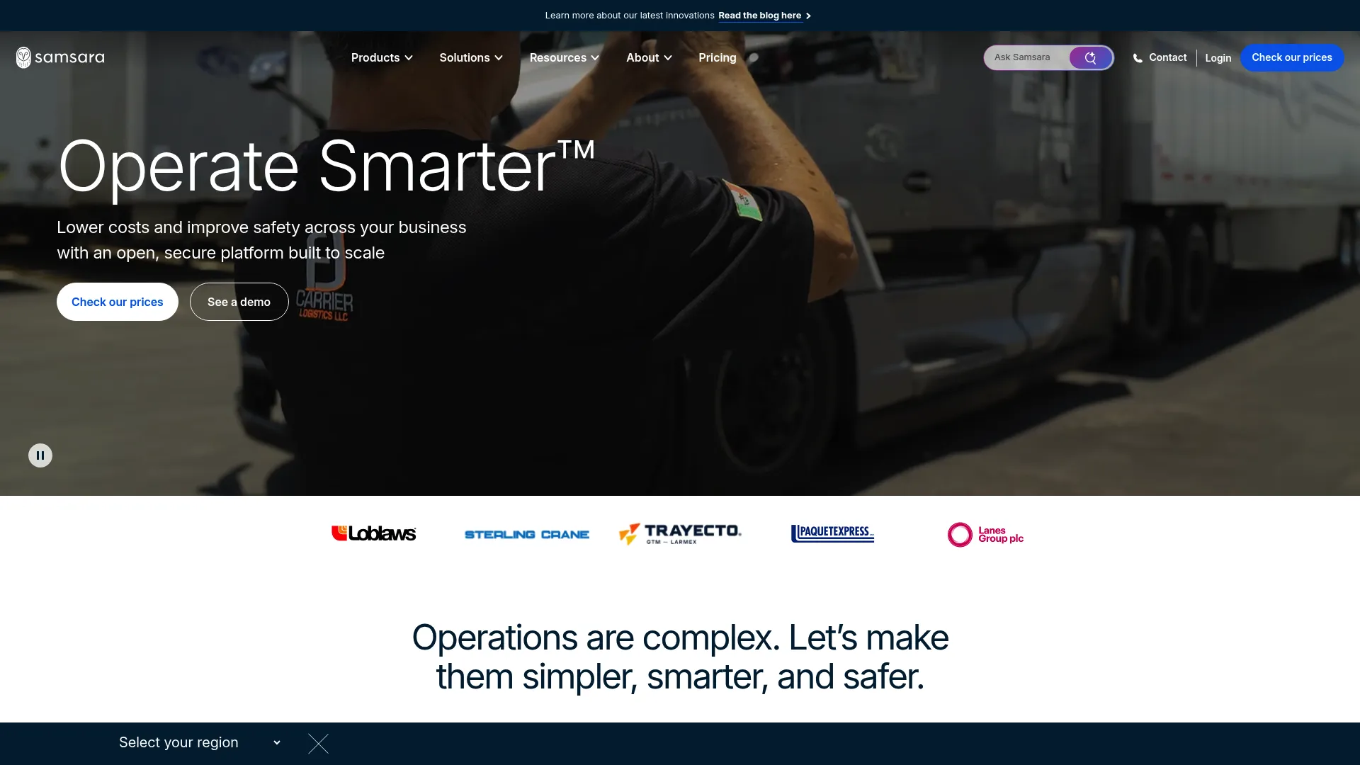 Samsara connected operations platform homepage