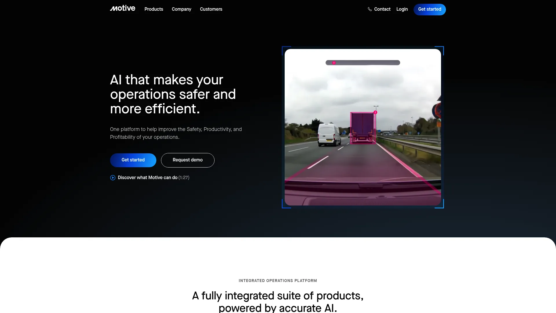 Motive AI fleet management platform homepage