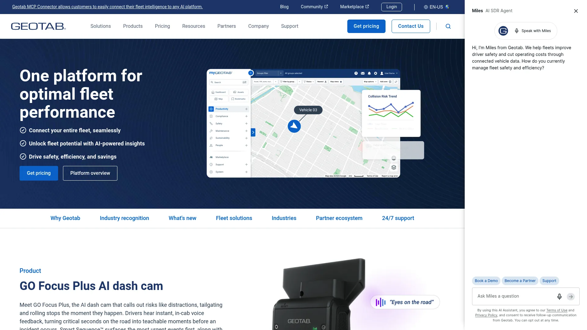 Geotab fleet telematics platform homepage