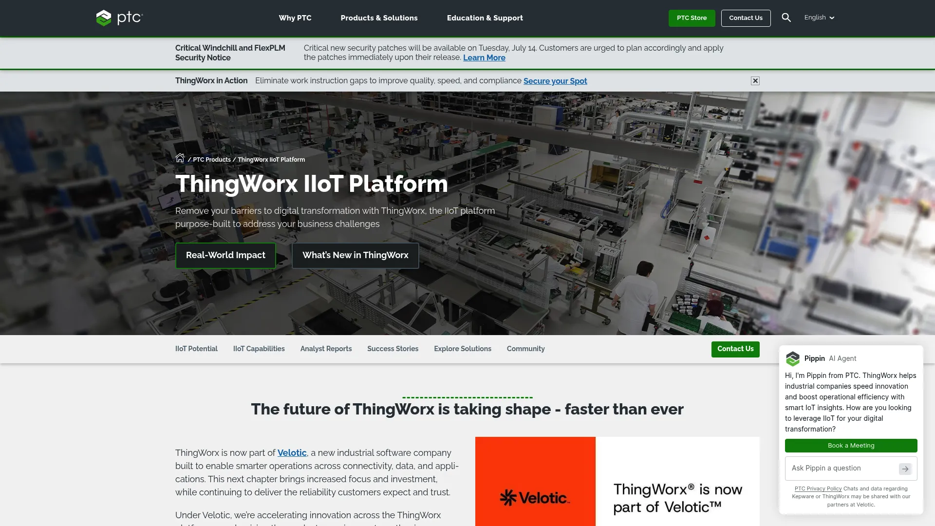 PTC ThingWorx industrial IoT platform product page
