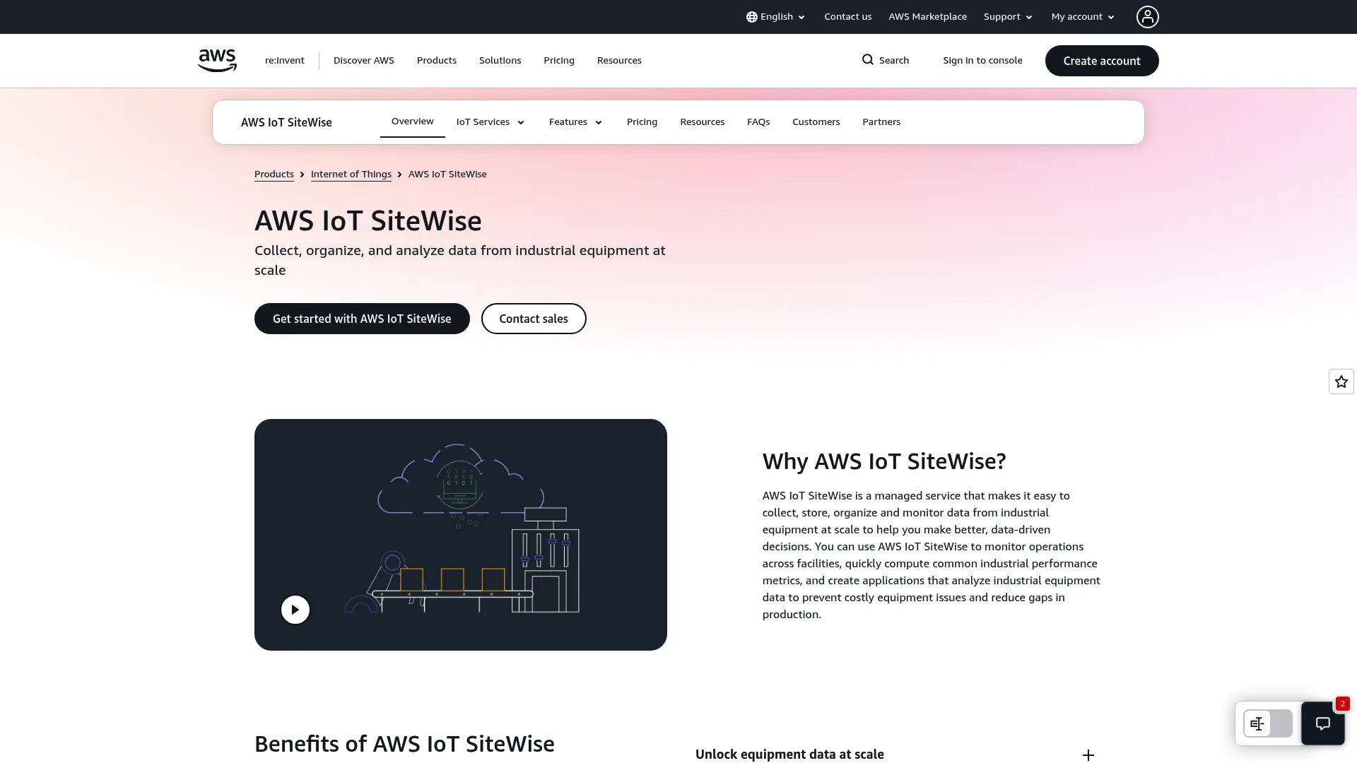 AWS IoT SiteWise industrial data service page