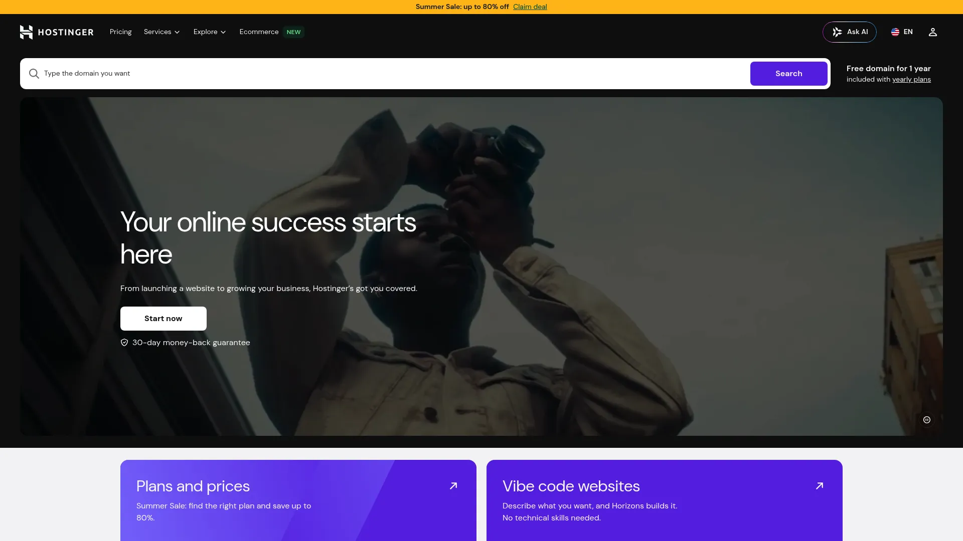 Hostinger hosting homepage