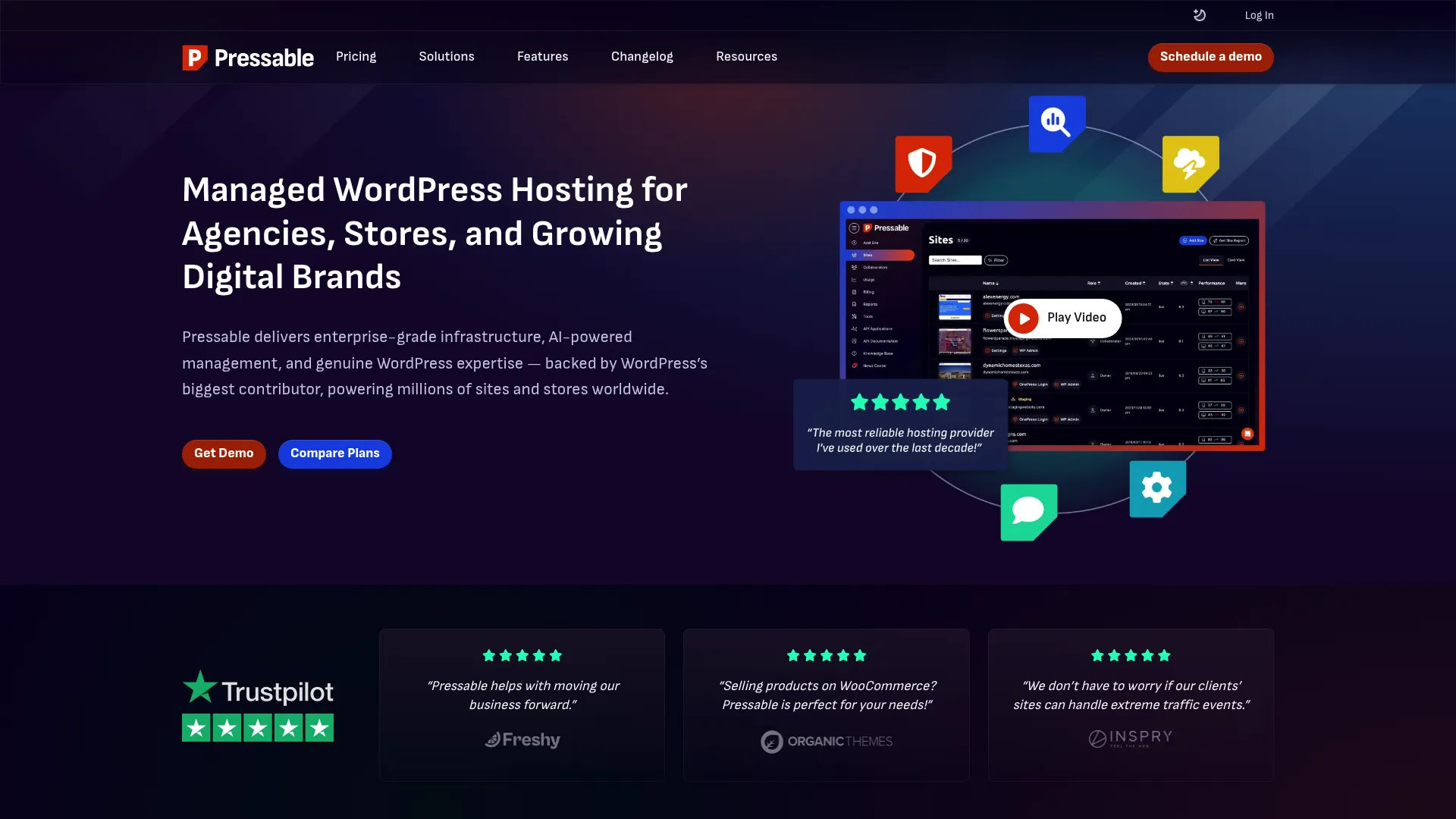 Pressable managed WordPress hosting homepage