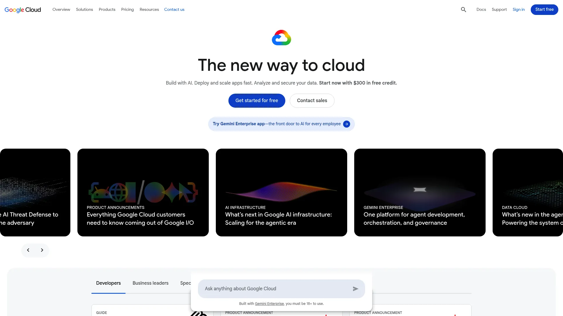 Google Cloud homepage screenshot