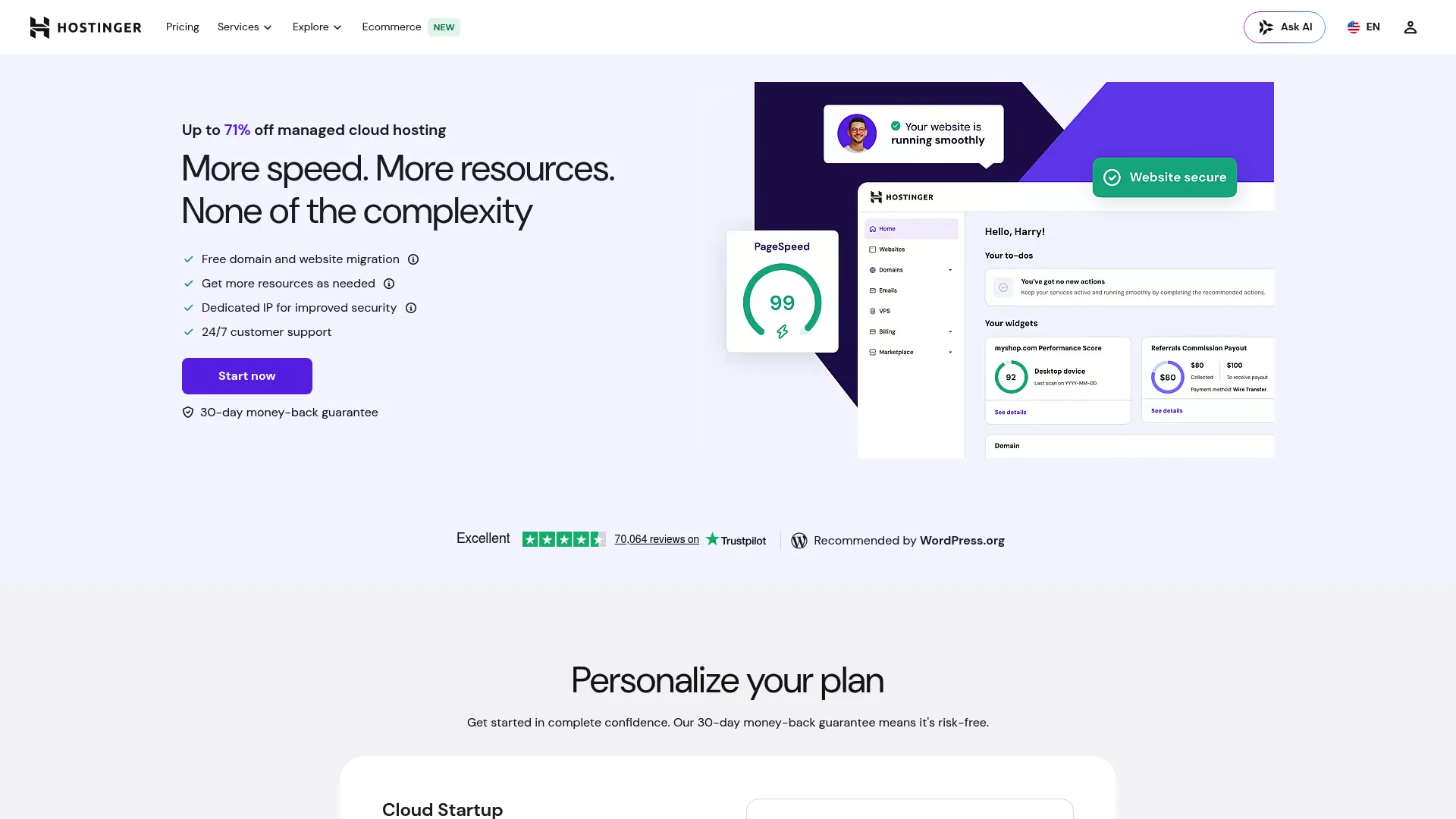Hostinger cloud hosting homepage screenshot