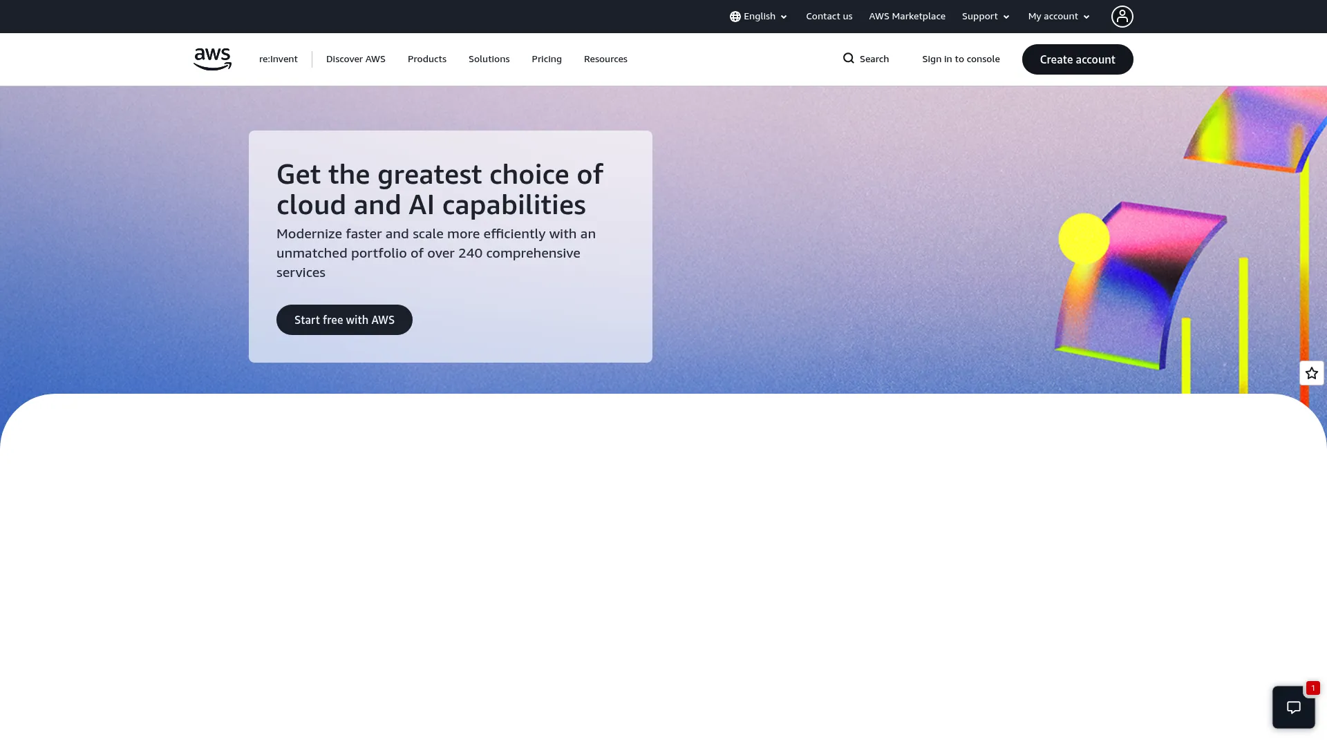AWS homepage screenshot