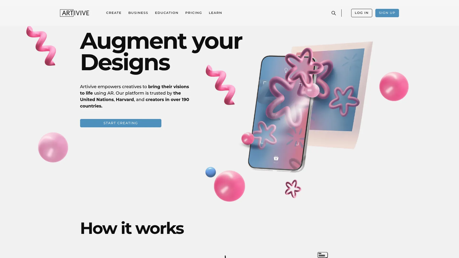 Artivive augmented reality platform homepage