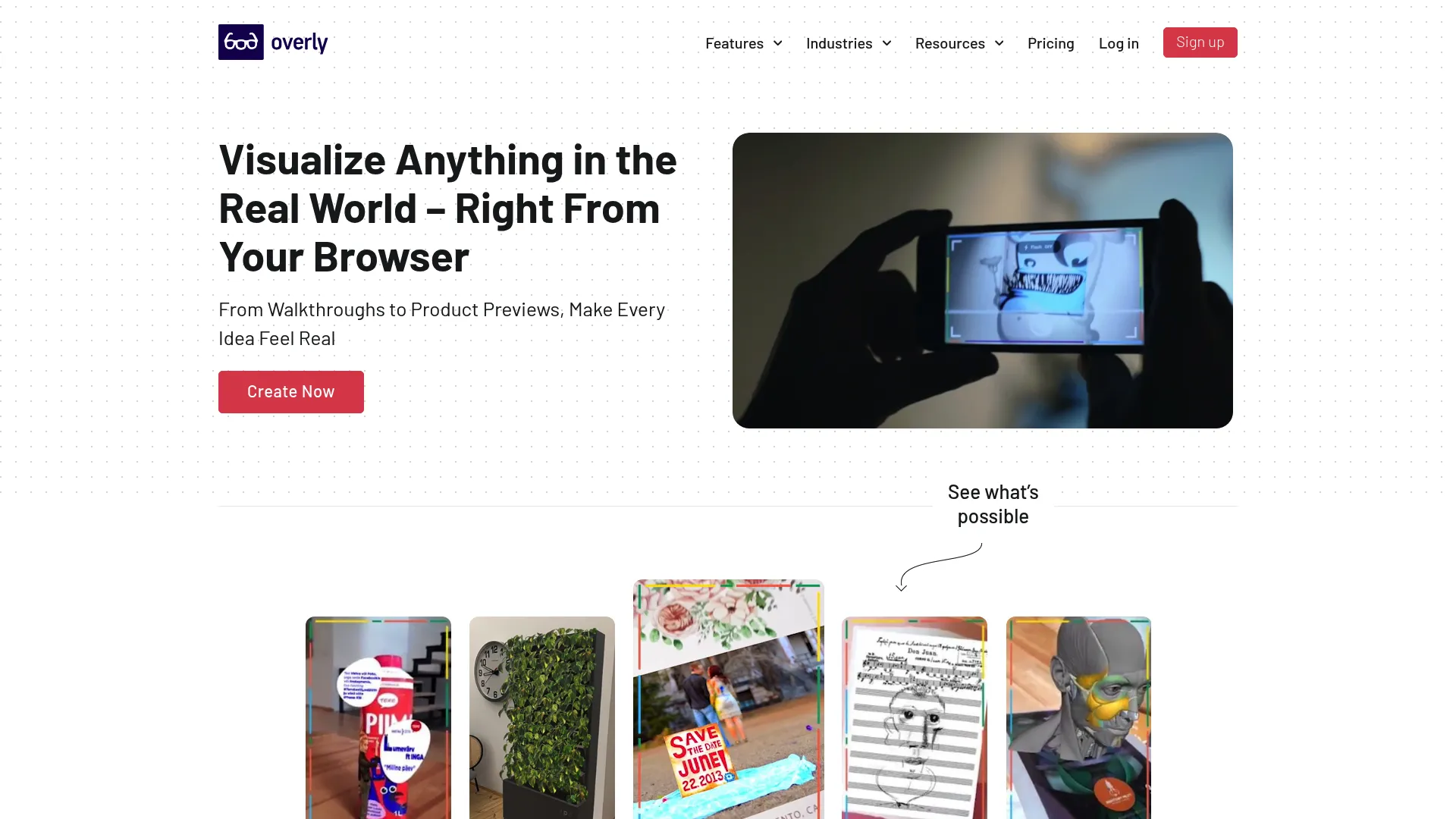 Overly no-code WebAR platform homepage