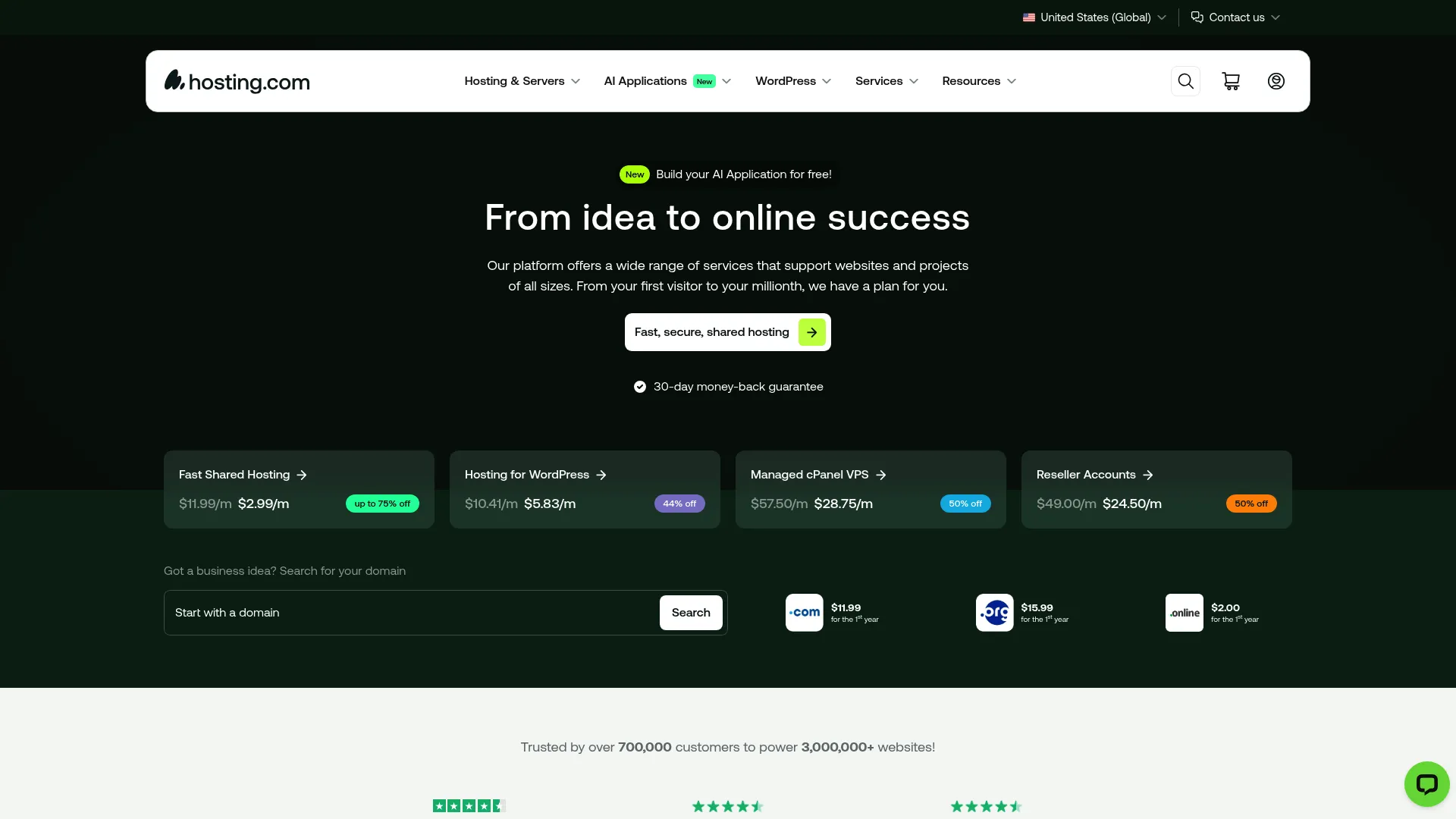 A2 Hosting homepage screenshot