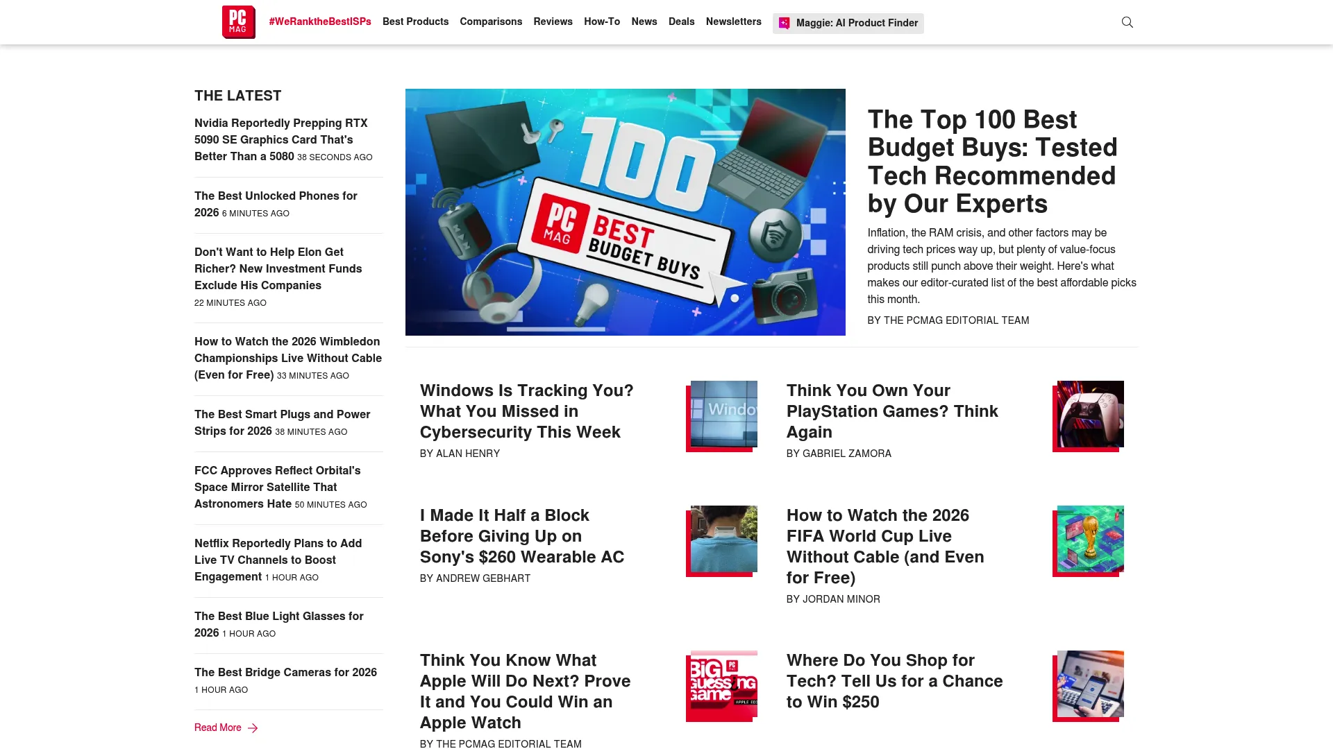 PCMag homepage screenshot