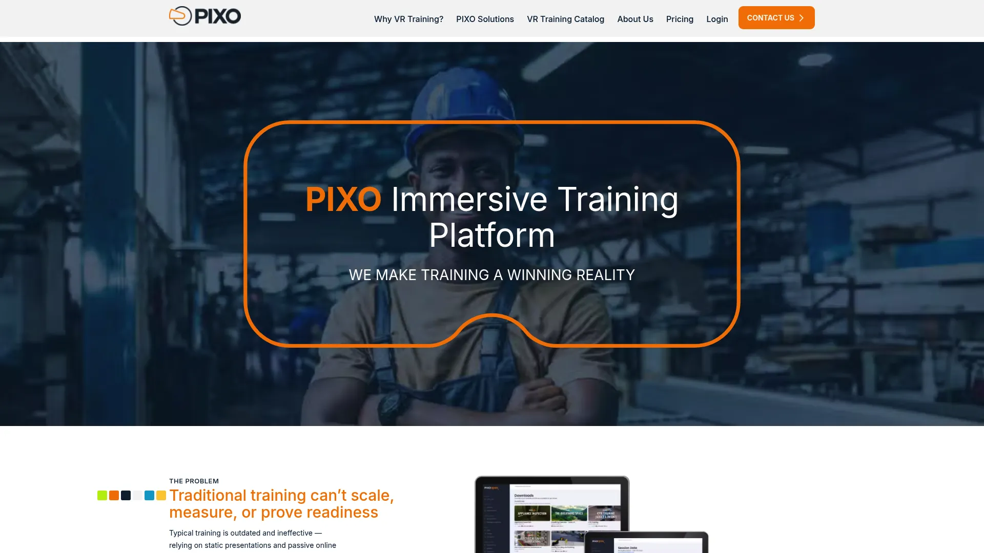 PIXO VR enterprise virtual reality training platform homepage