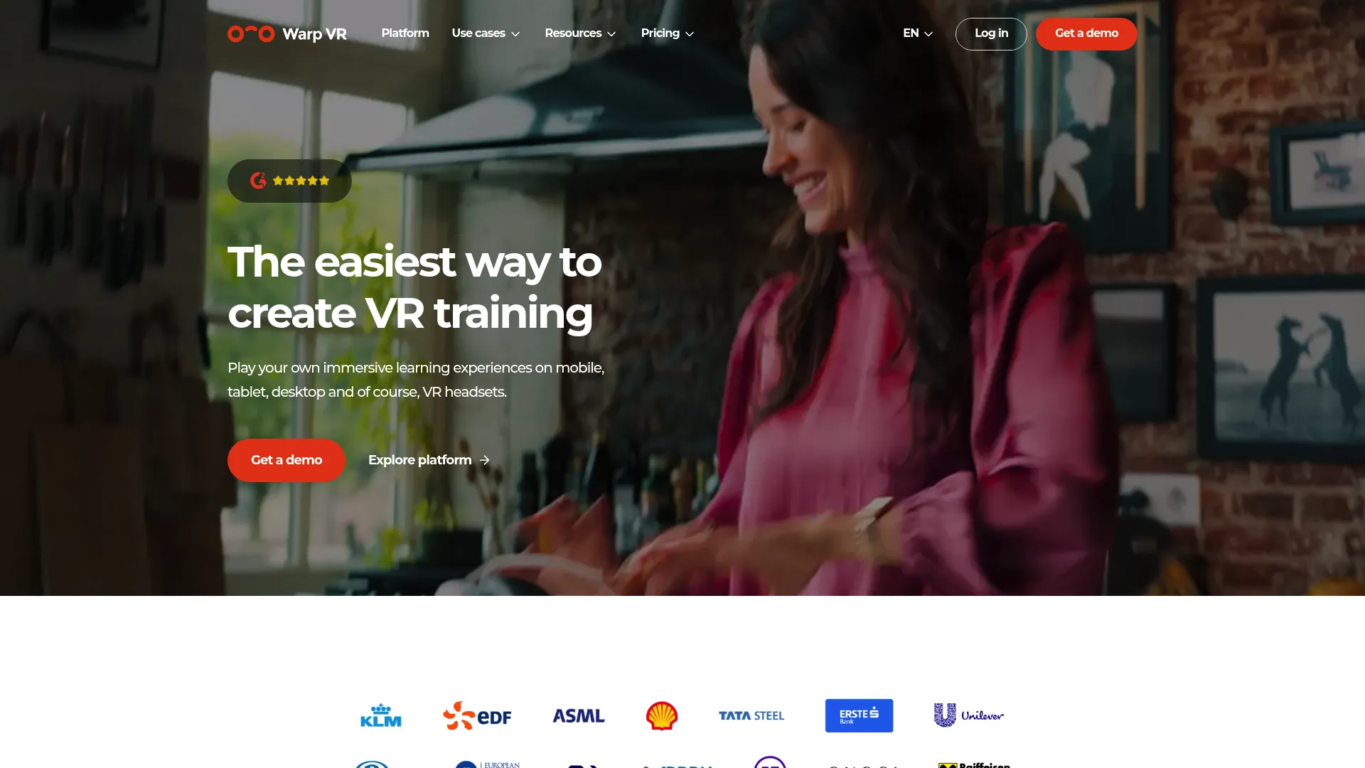 Warp VR no-code immersive training scenario platform homepage