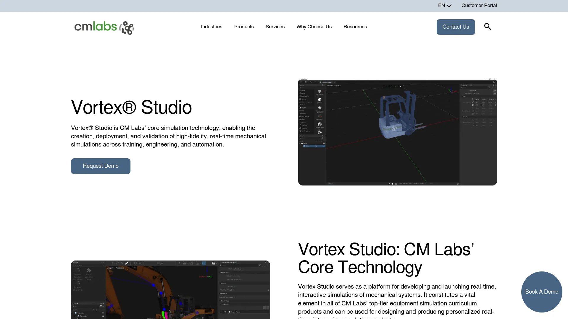 Vortex Studio real-time mechanical simulation platform homepage