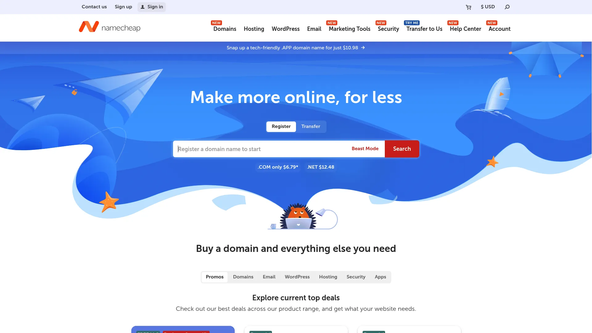 Namecheap dedicated server hosting homepage