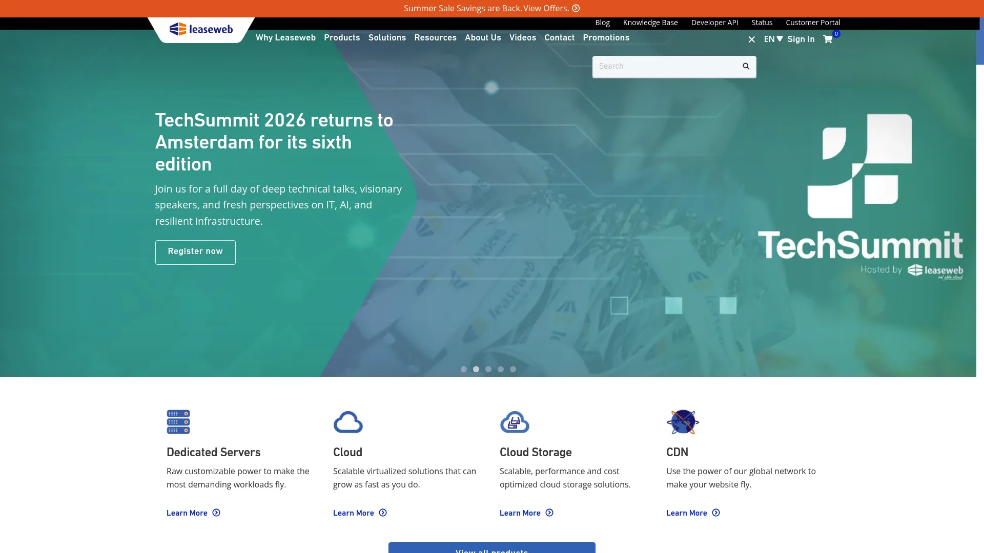 Leaseweb dedicated server hosting homepage