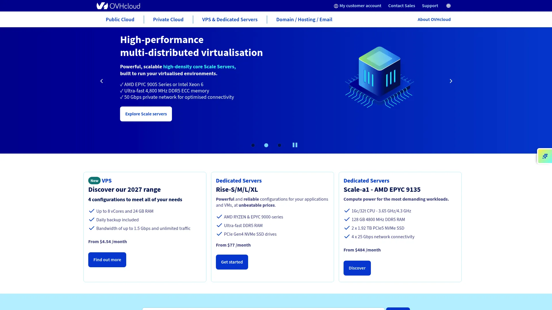 OVHcloud dedicated server hosting homepage