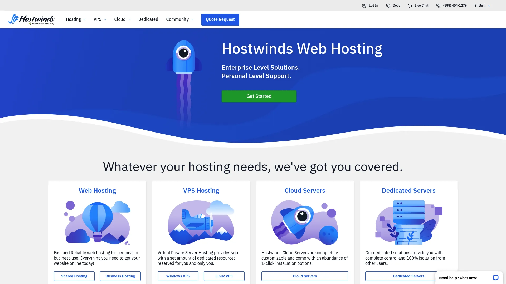Hostwinds dedicated server hosting homepage