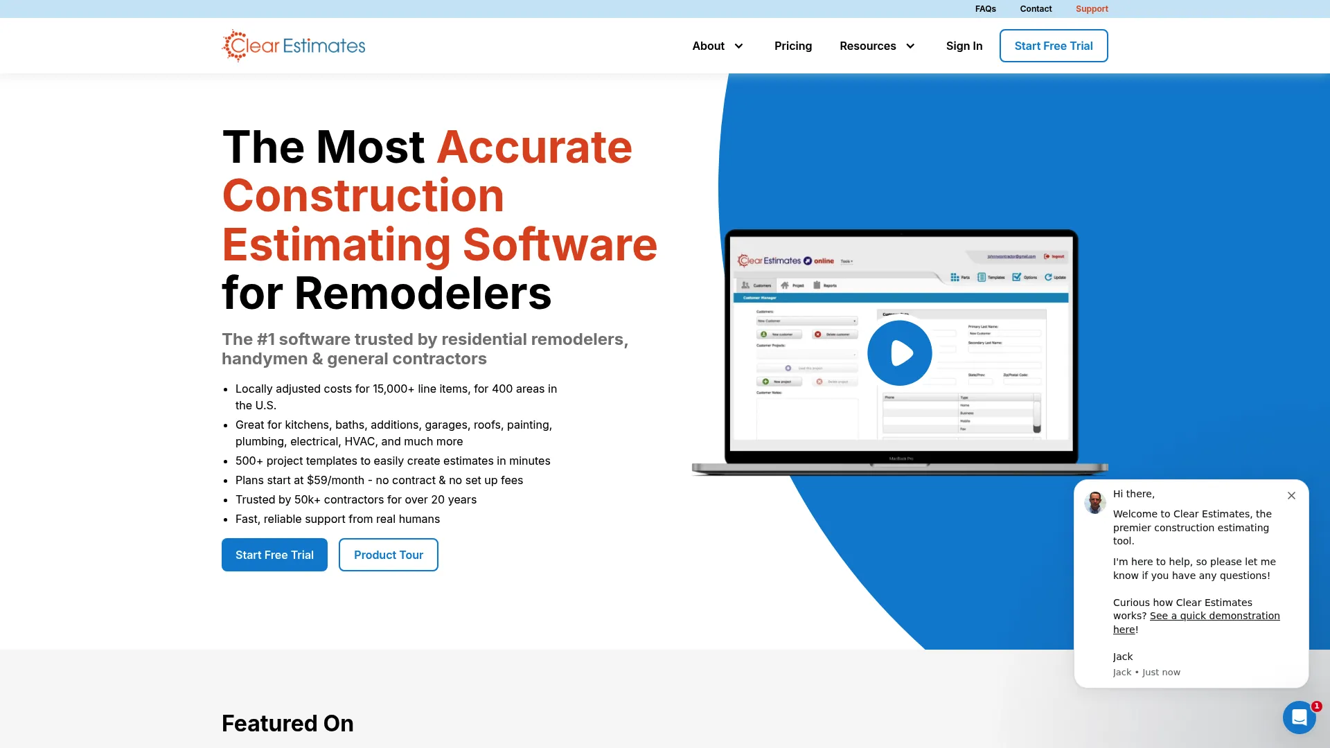 Clear Estimates residential construction estimating software homepage