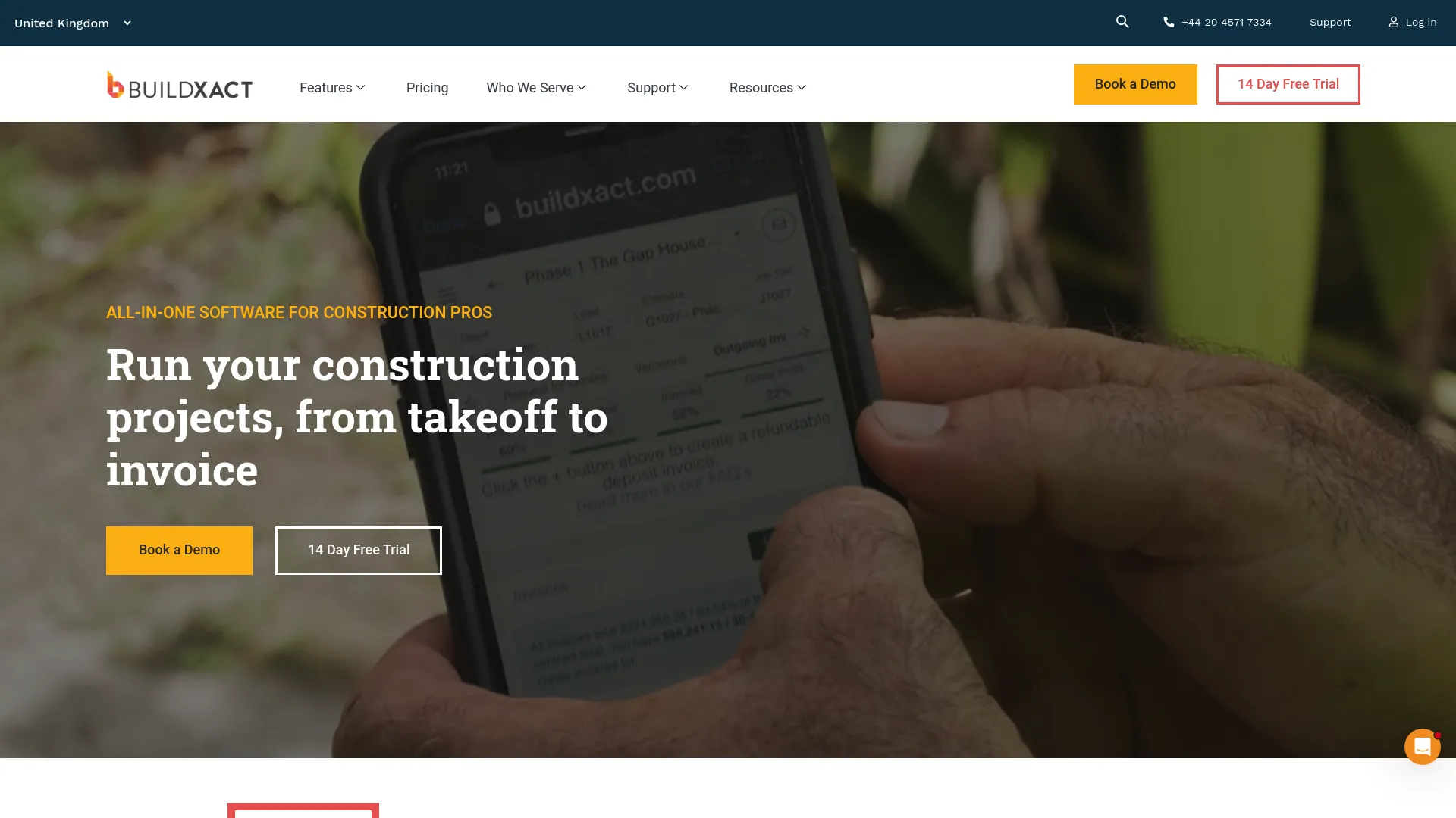 Buildxact cloud estimating and project management software homepage