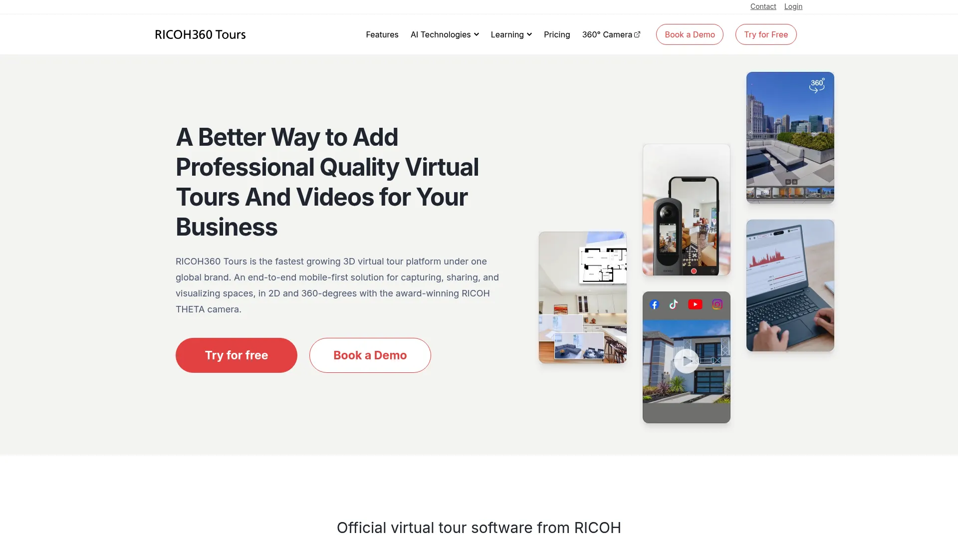 Ricoh 360 Tours virtual tour software homepage
